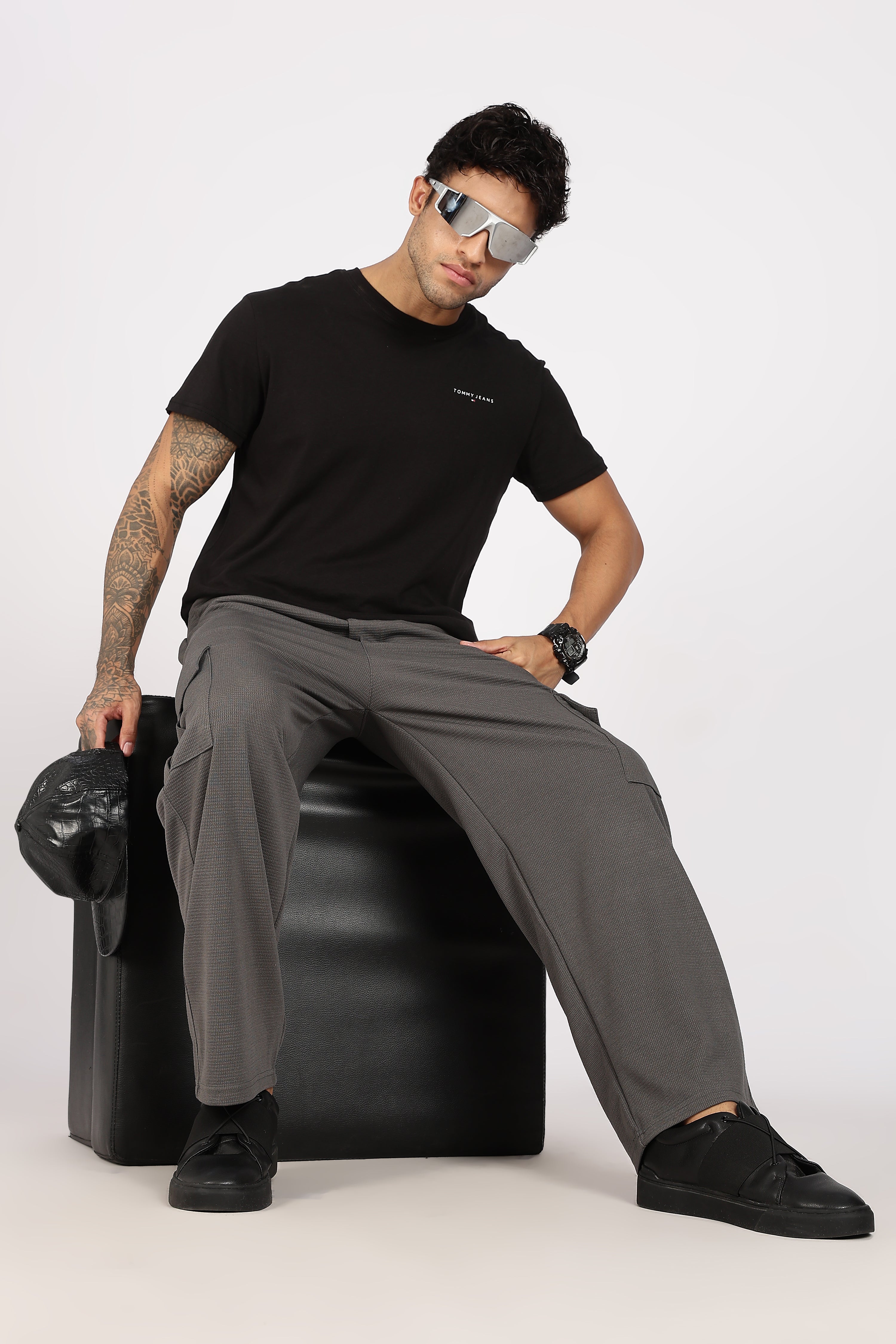 Grey Textured Utility Cargo Trouser