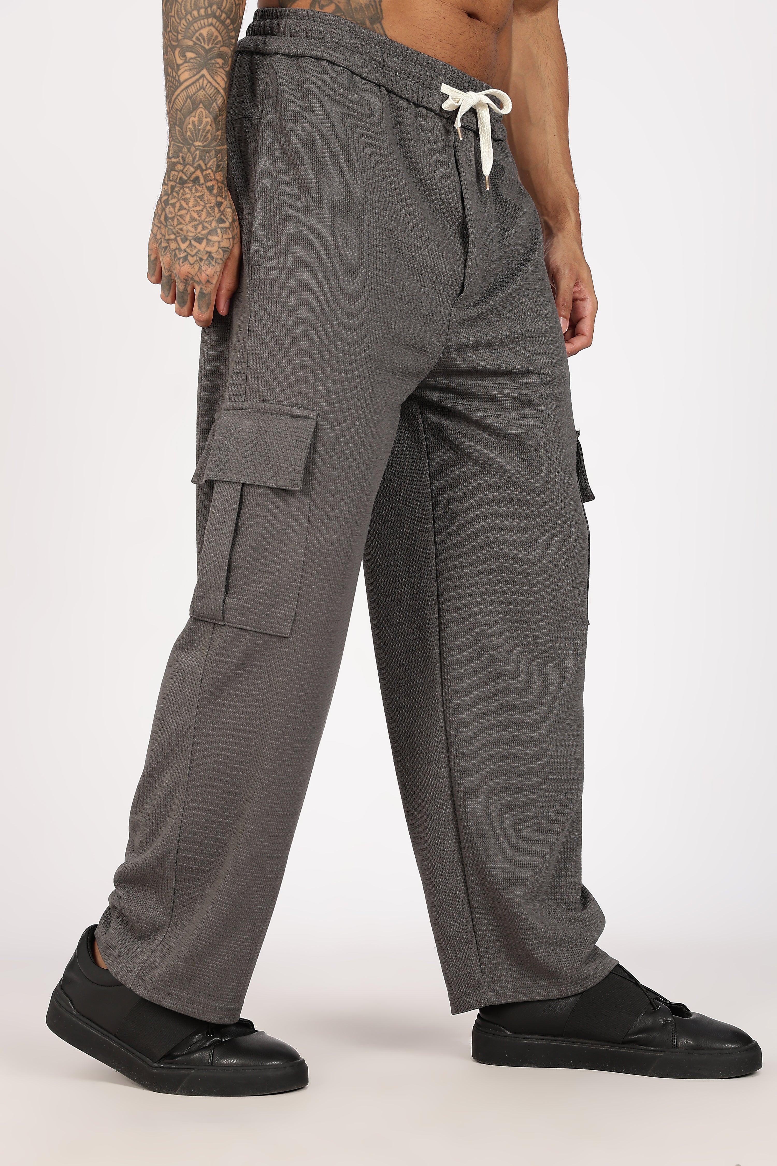 Grey Textured Utility Cargo Trouser