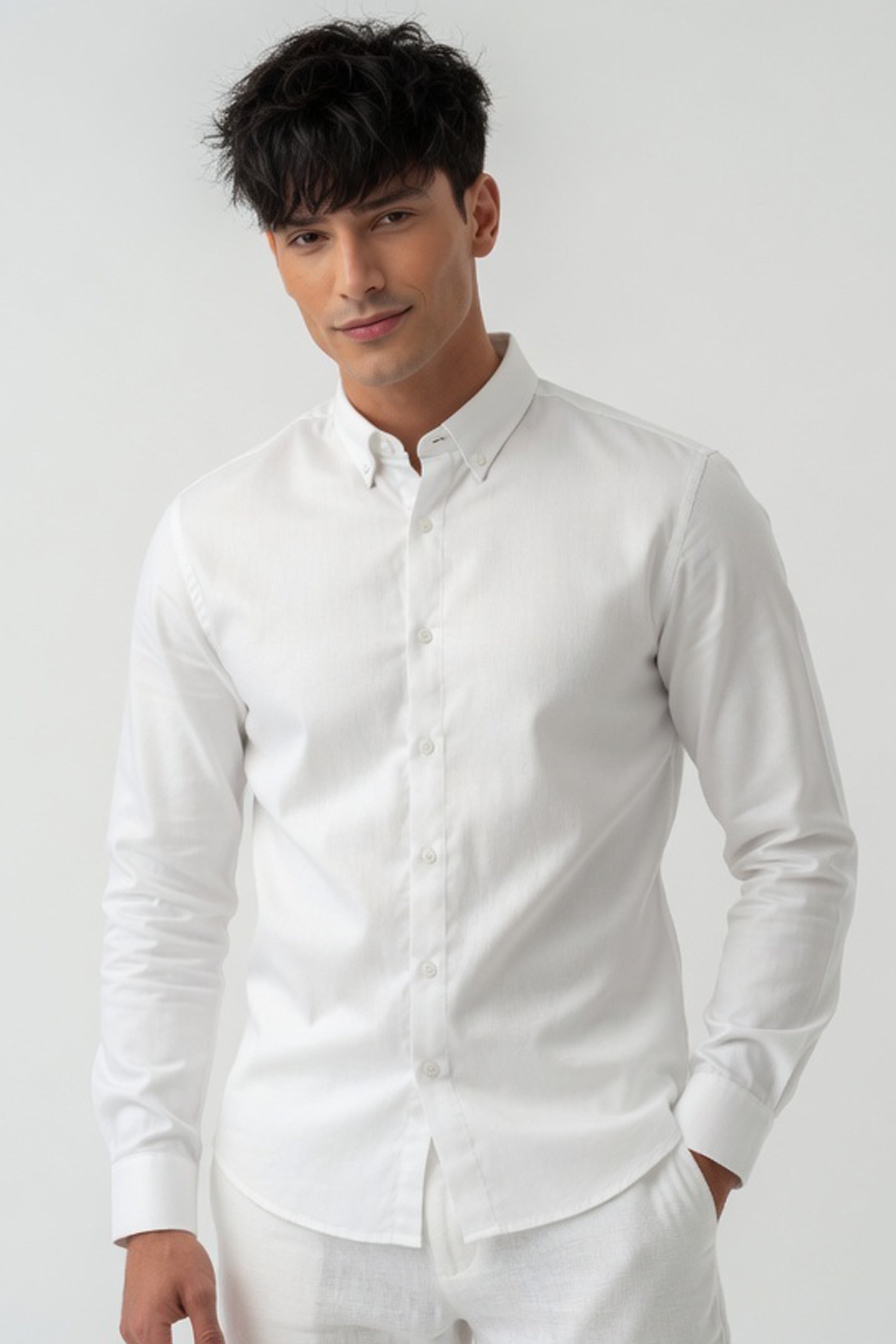 Pure White Textured Slim-Fit Shirt