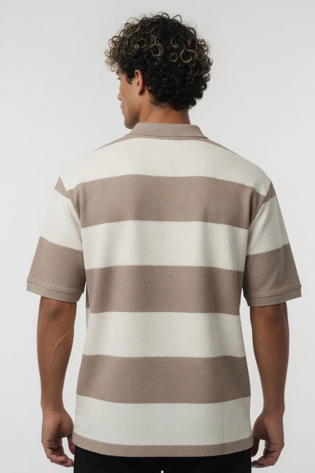 Earth-Tone Textured Striped Polo