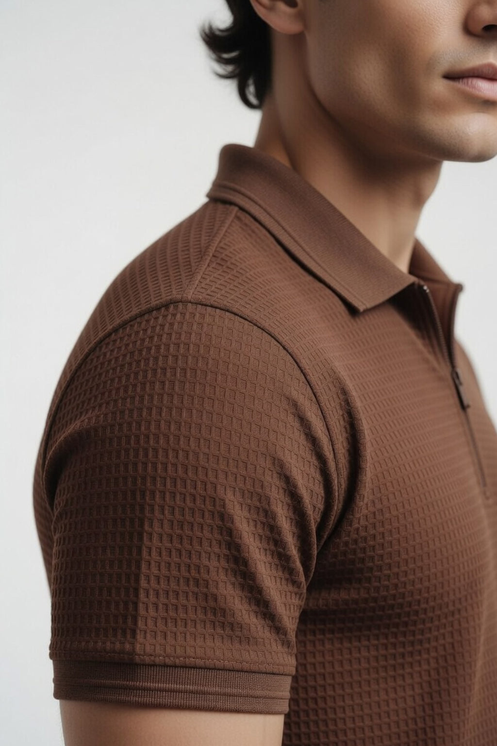 Coffee Brown Textured Quarter-Zip Polo