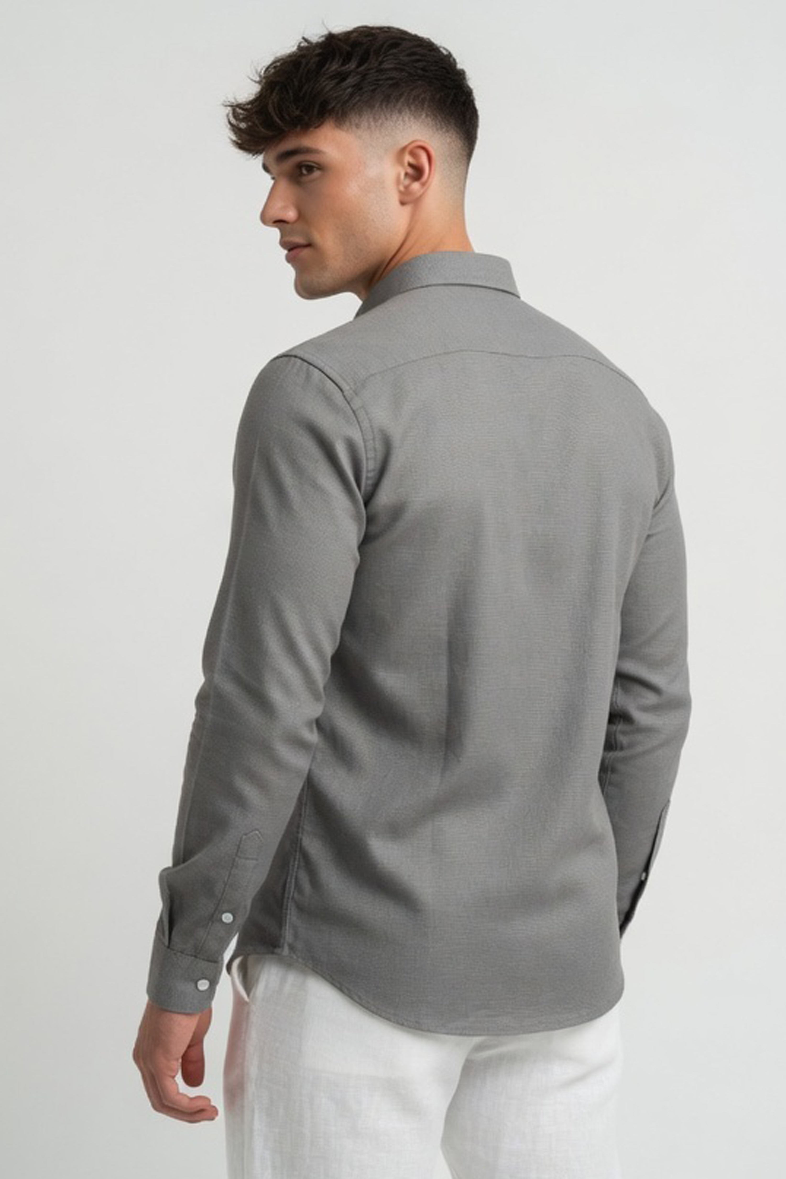 Sage Grey Textured Slim-Fit Shirt