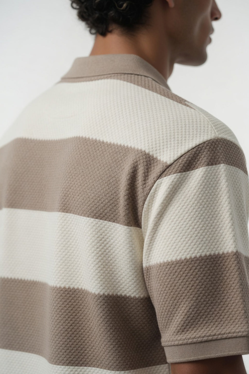 Earth-Tone Textured Striped Polo