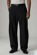 Black Pleated Wide-Leg Trousers