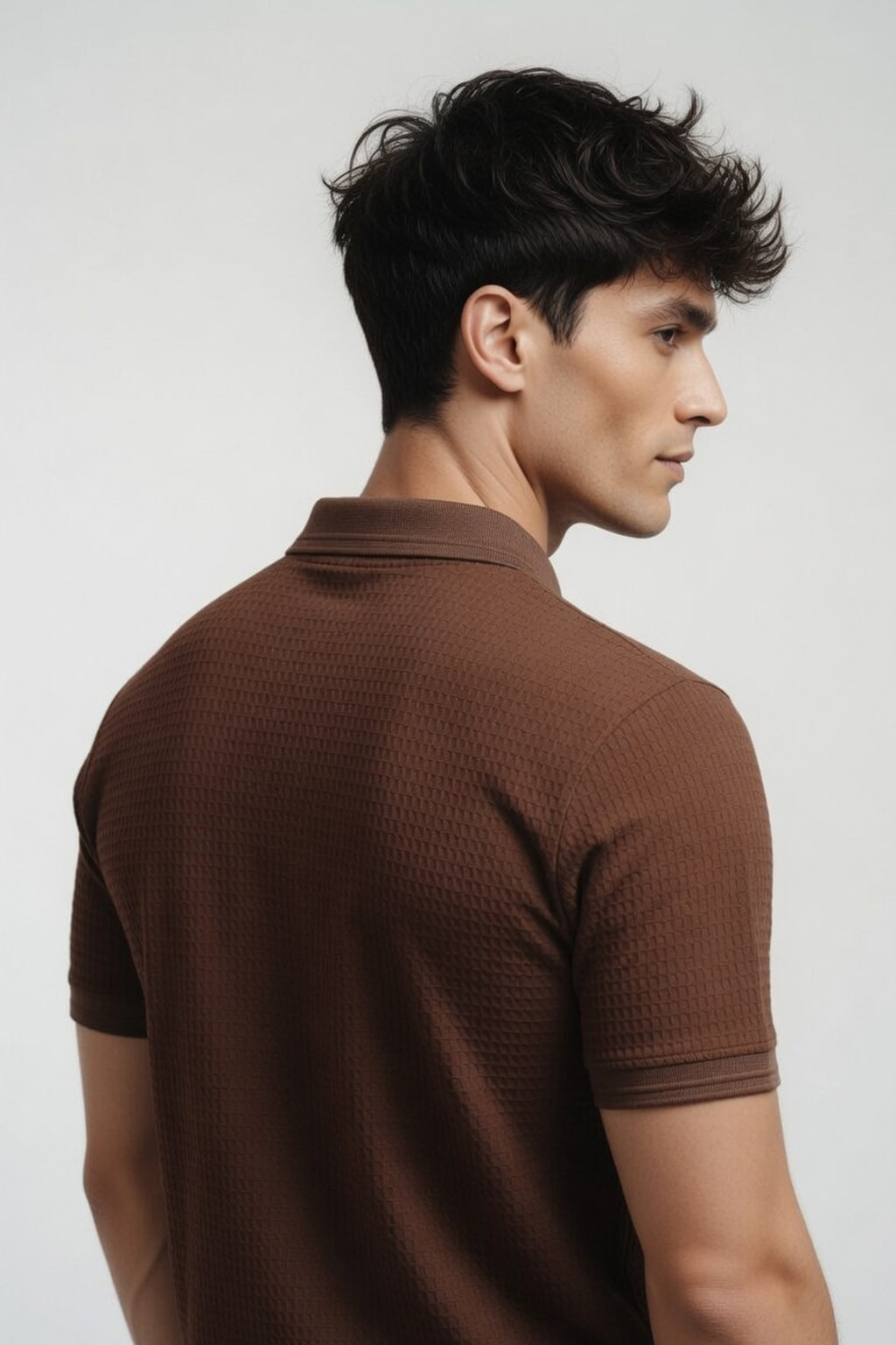Coffee Brown Textured Quarter-Zip Polo