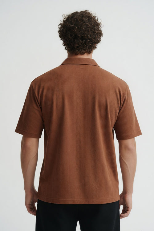 Cedar Brown Ribbed Cuban Collar Shirt