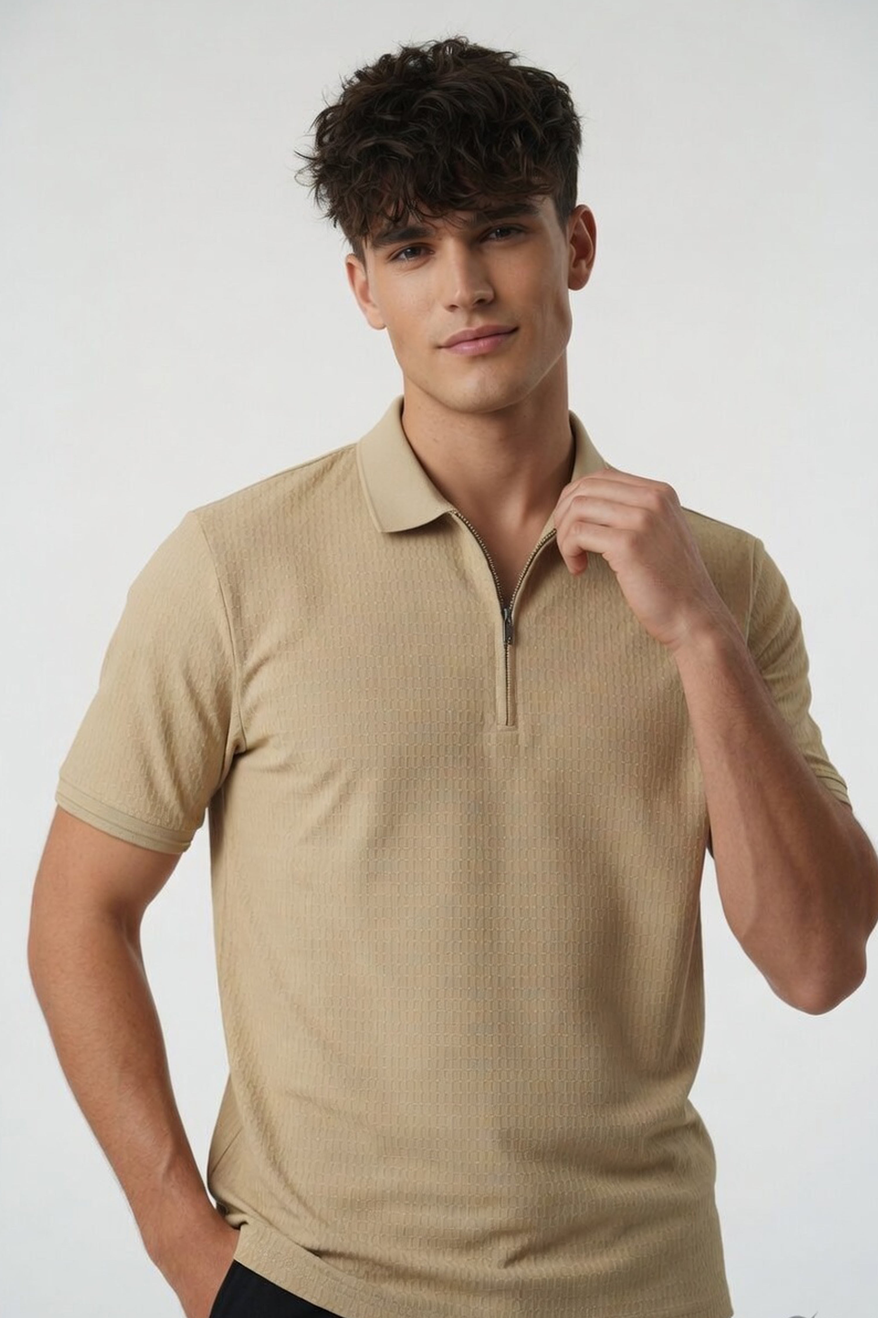 Premium Camel Honeycomb Knit Polo