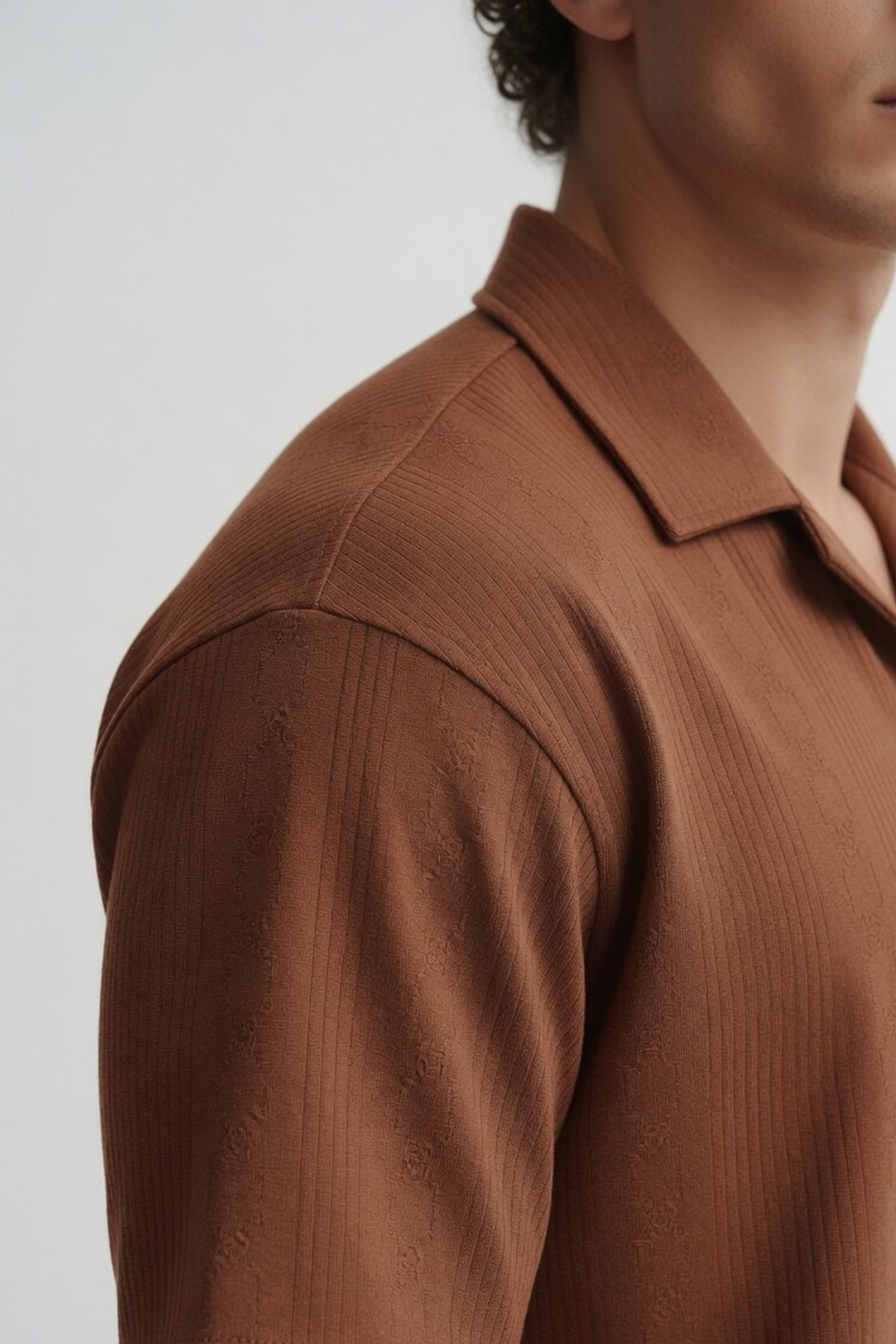 Cedar Brown Ribbed Cuban Collar Shirt