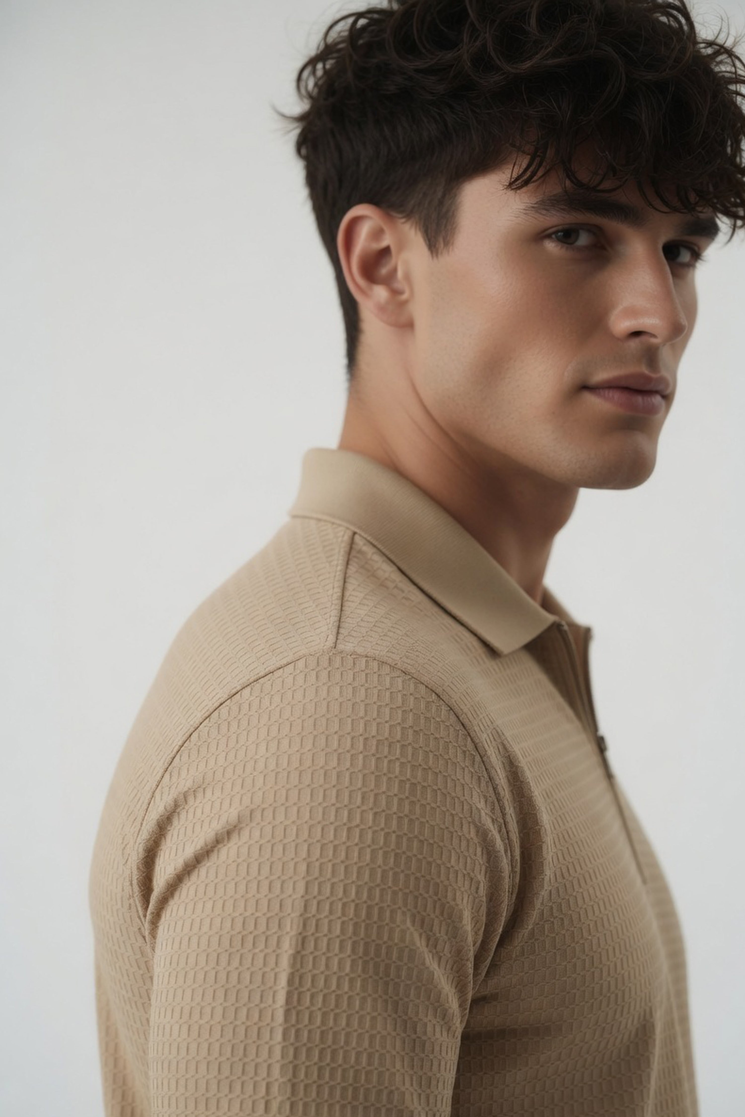 Premium Camel Honeycomb Knit Polo