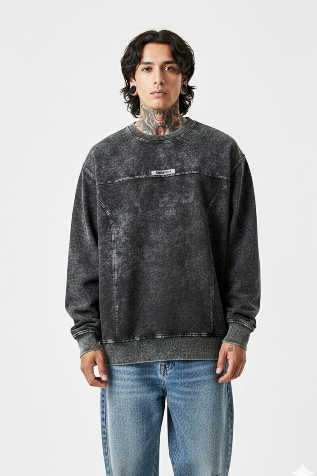 MEN’S DARK GREY ACID WASH OVERSIZED STREETWEAR T-SHIRT