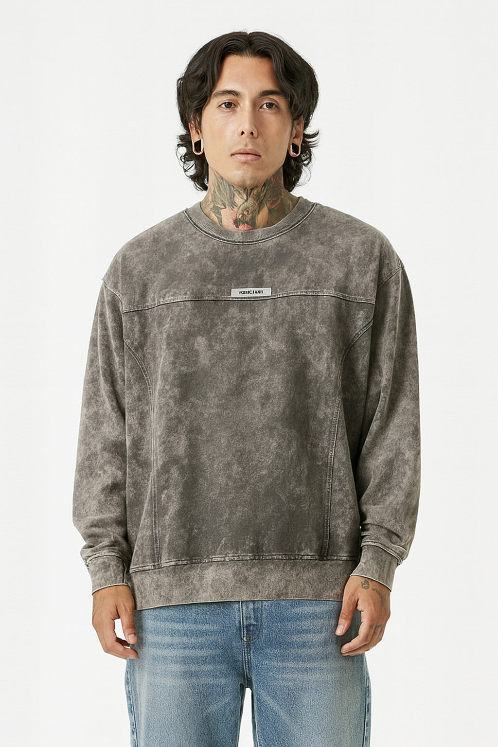 MEN’S LIGHT GREY ACID WASH OVERSIZED STREETWEAR TEE