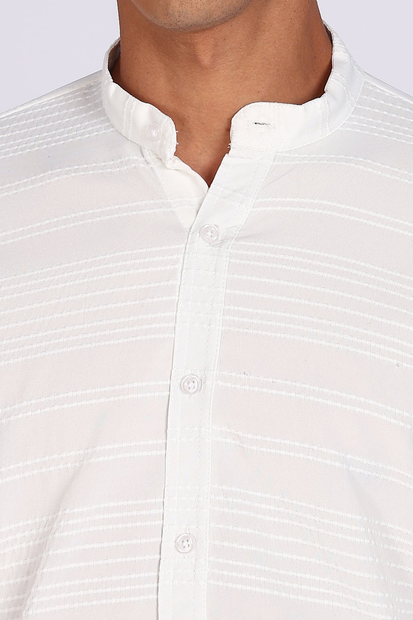 Men’s White Textured Mandarin Collar Casual Shirt