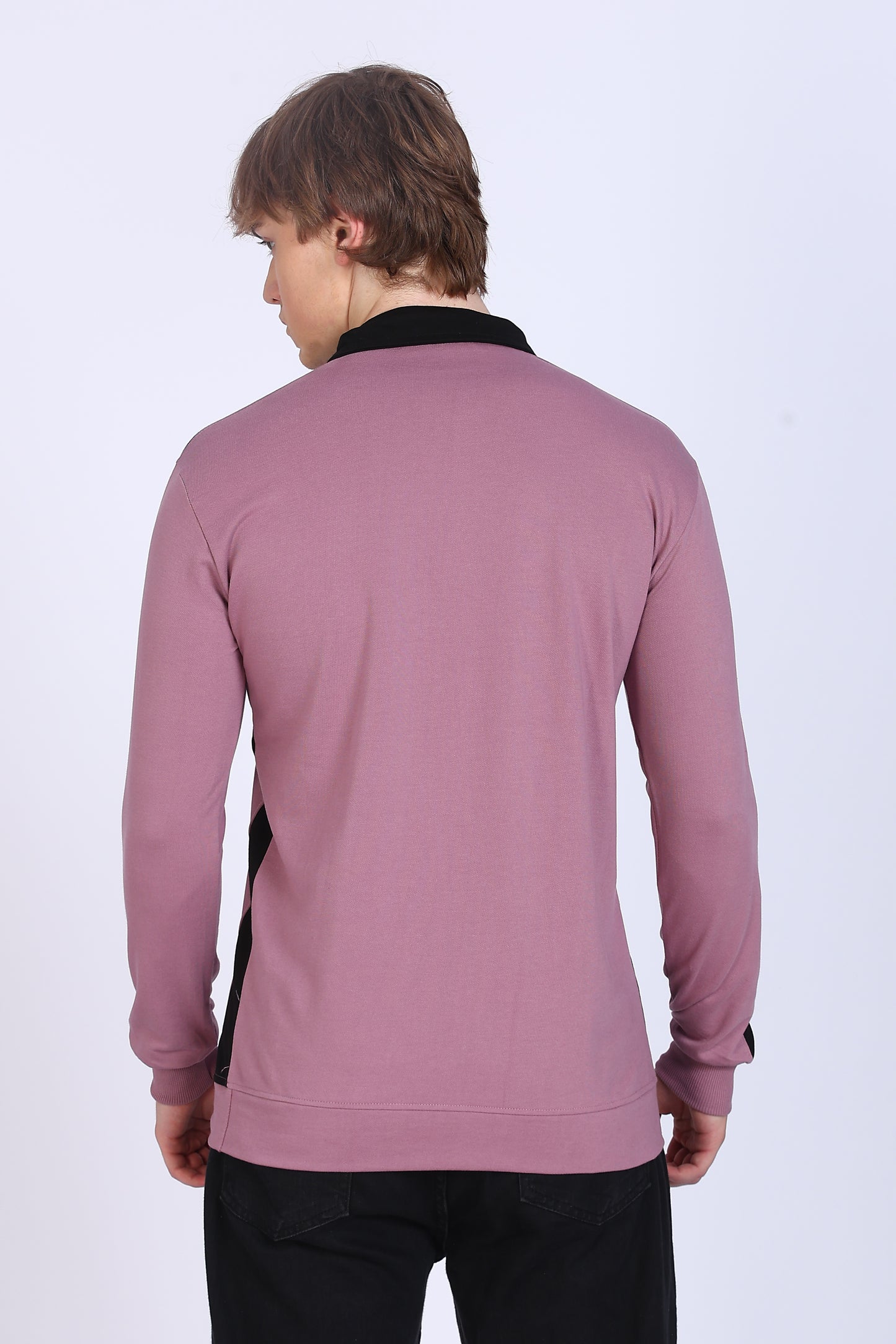 Regular Fit Men’s Mauve & Black Polo T-Shirt with Zip Neck