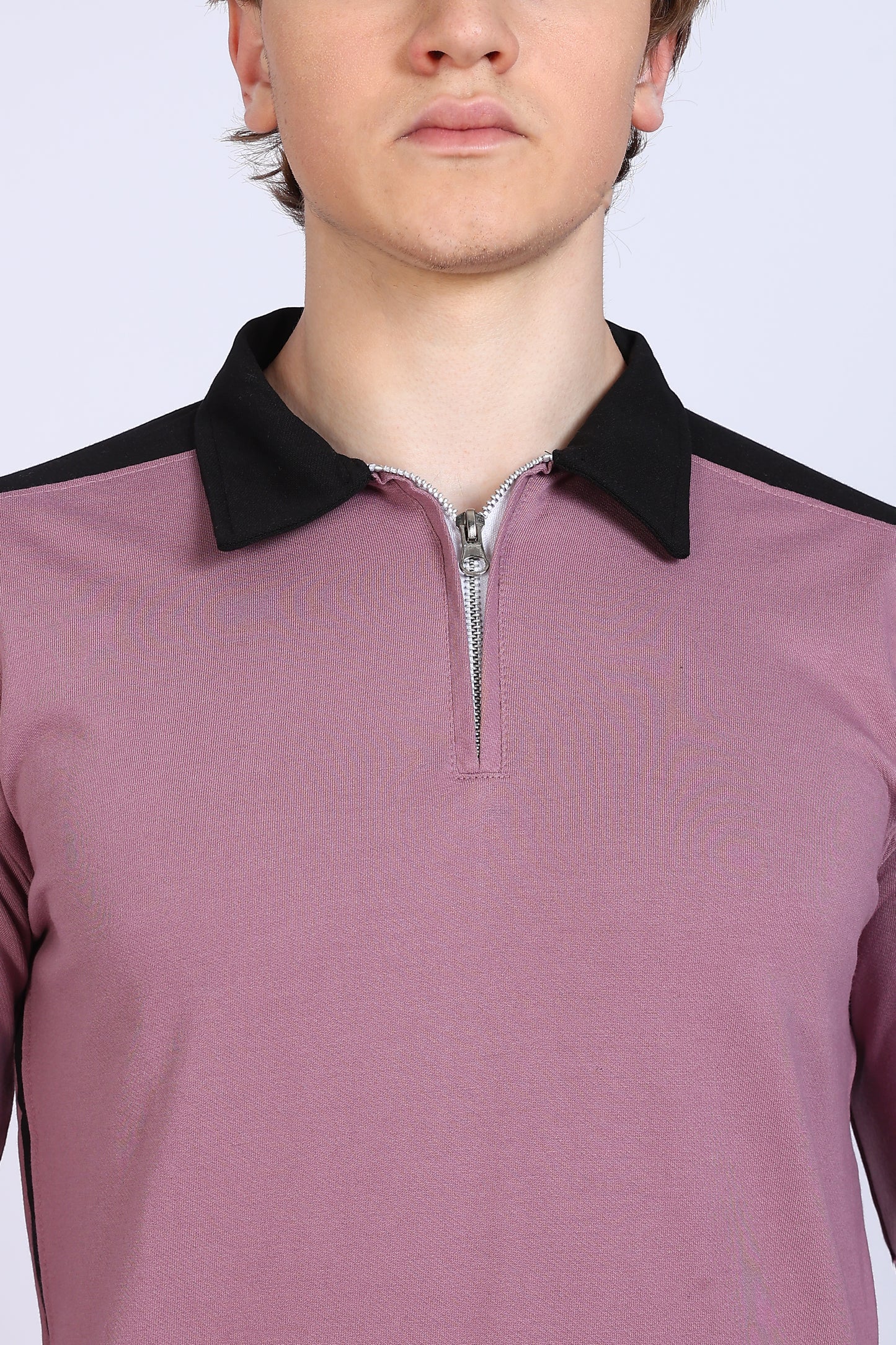 Regular Fit Men’s Mauve & Black Polo T-Shirt with Zip Neck
