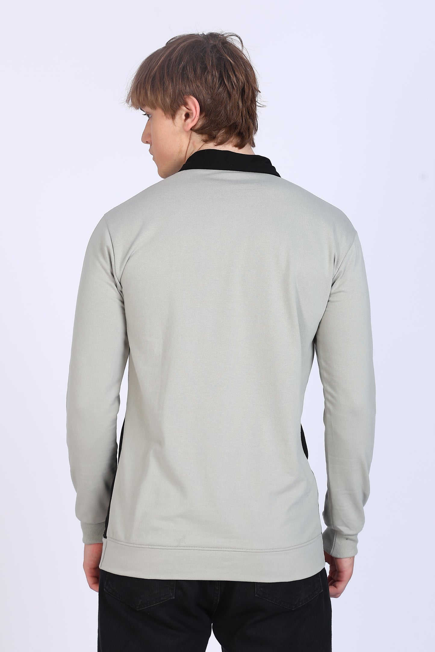 Regular Fit Men’s Grey & Black Polo T-Shirt with Zip Neck