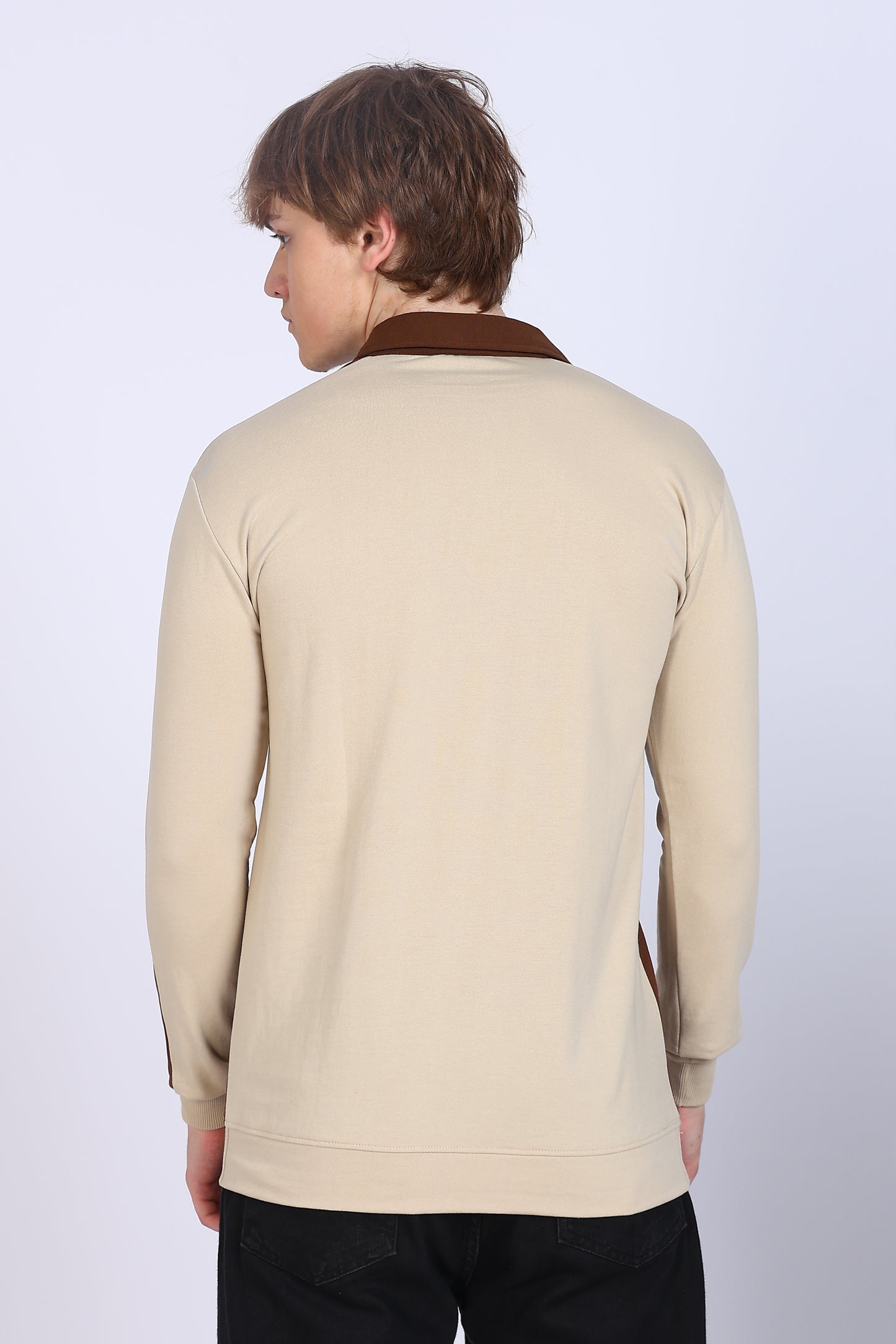 Regular Fit Men’s Brown & Beige Polo T-Shirt with Zip Neck