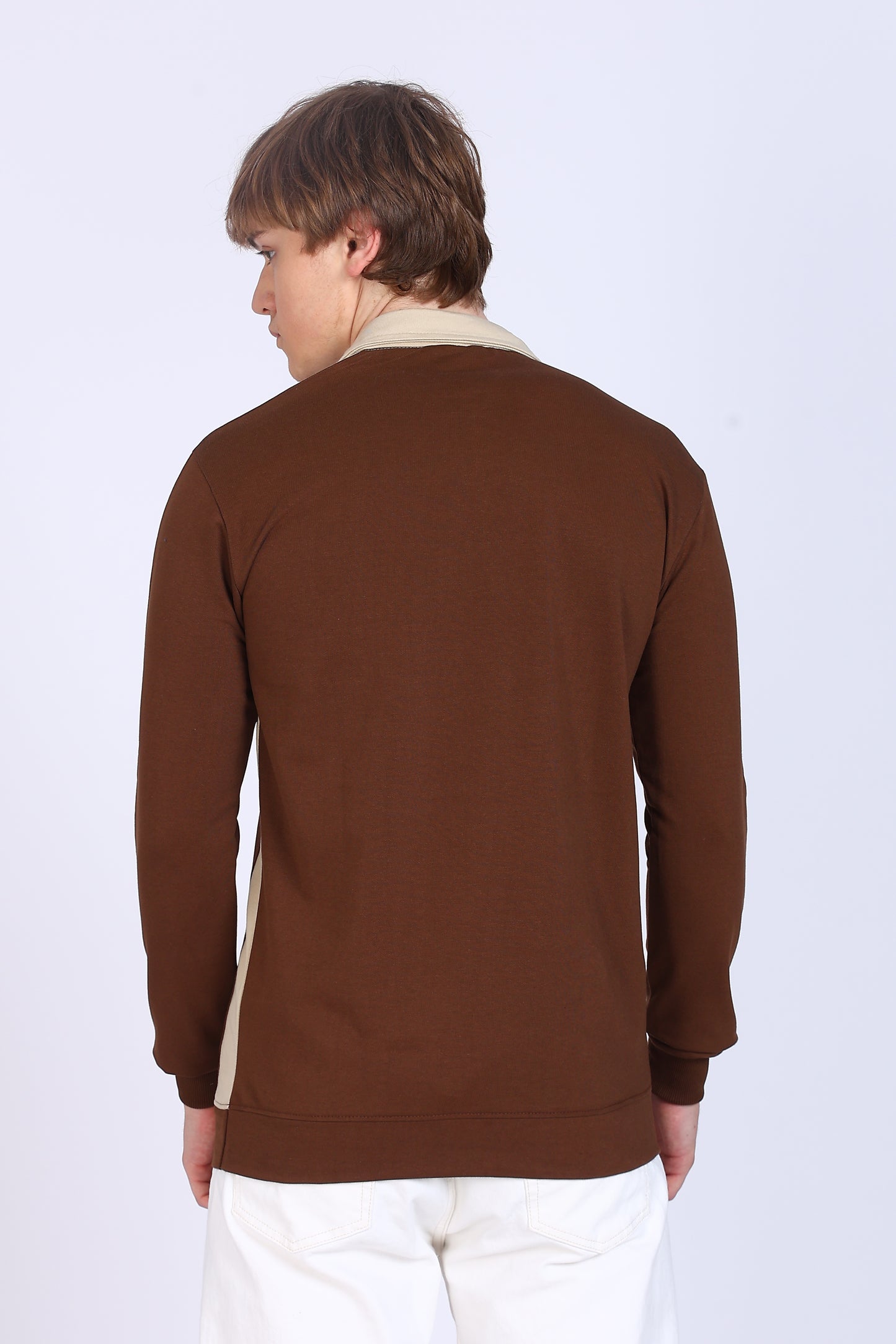 Regular Fit Men’s Brown & Beige Polo T-Shirt with Zip Neck