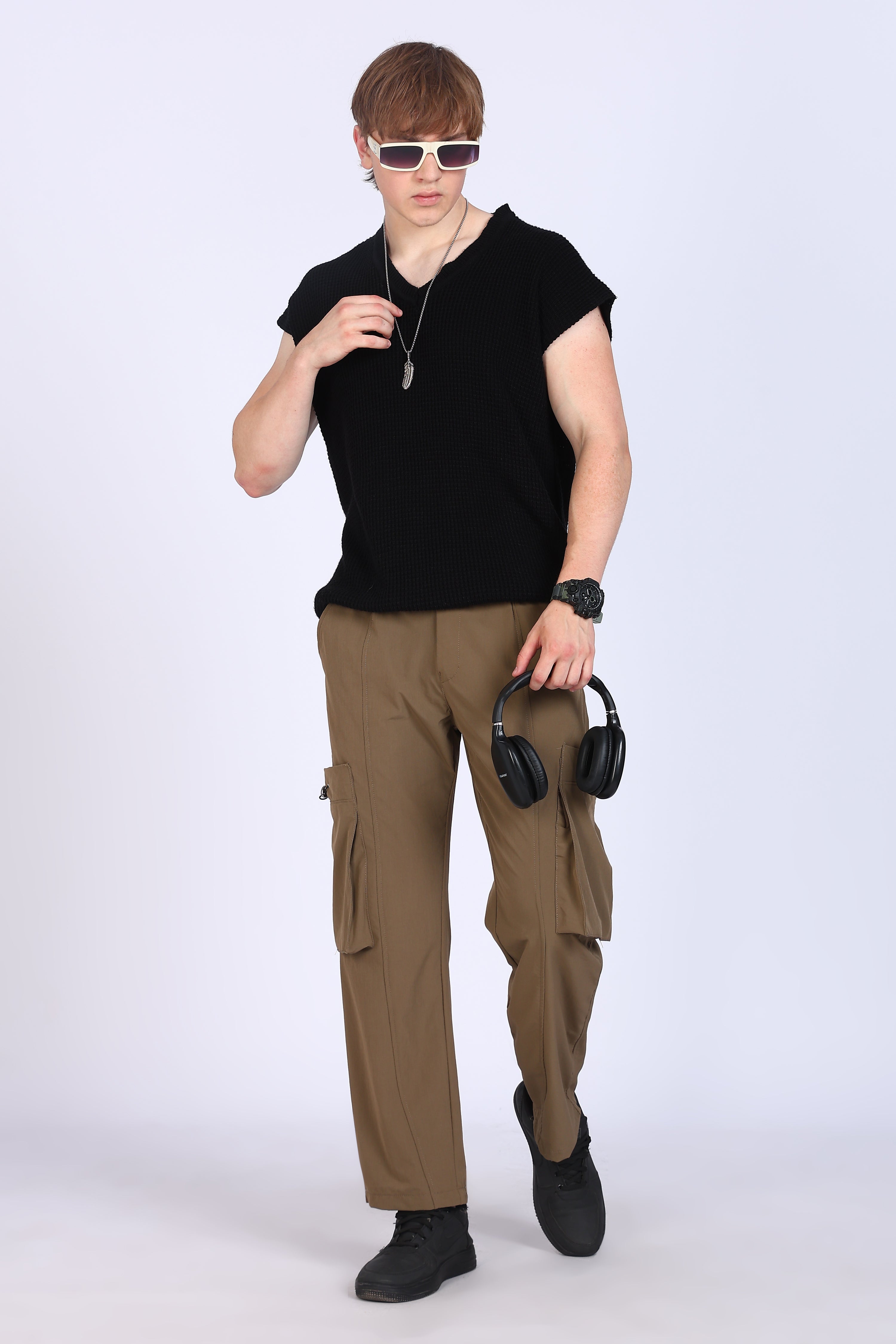 Regular fit Men's Cargo Brown Trousers