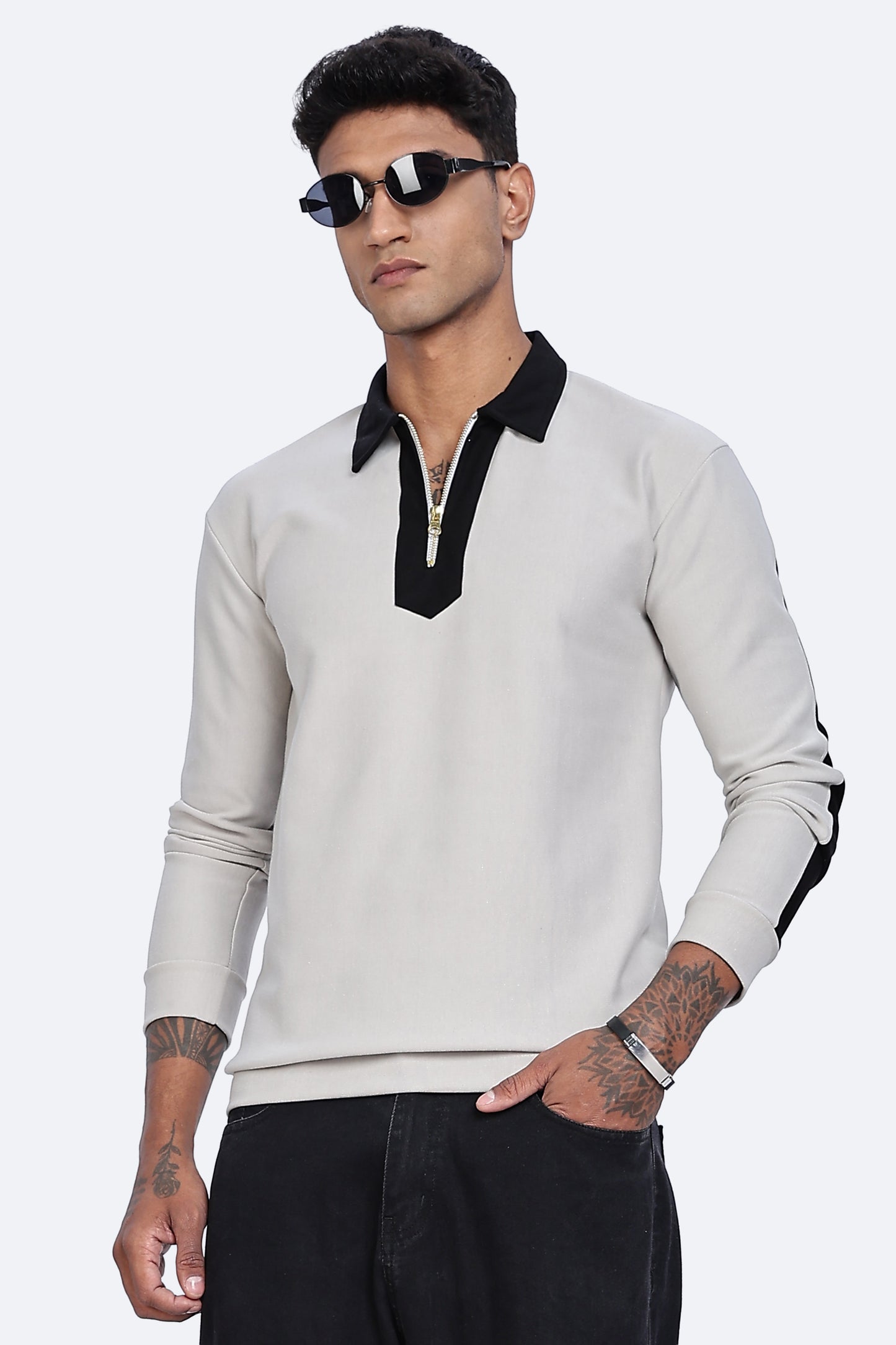Ash Contrast Quarter-Zip