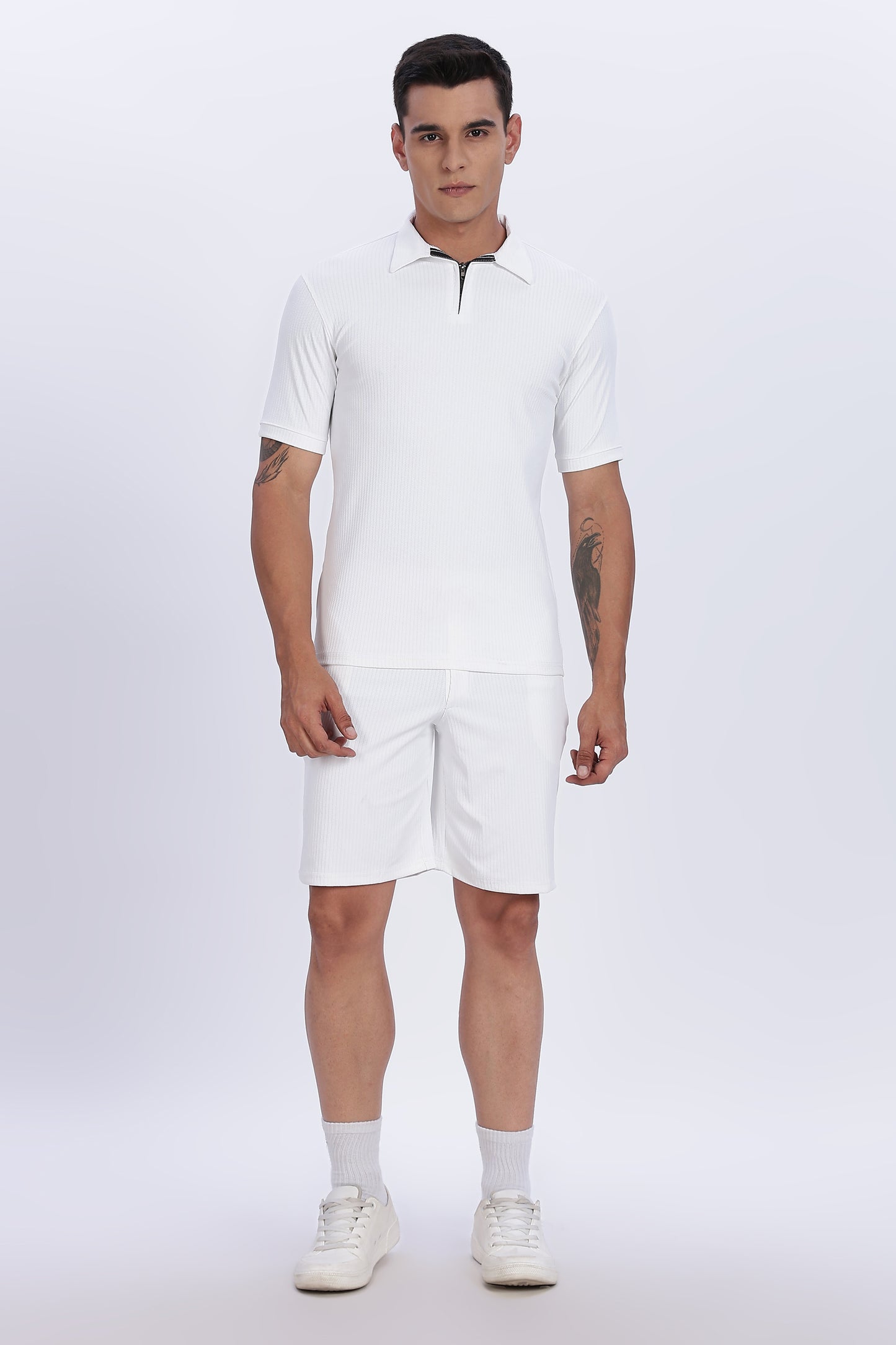 Essential White Zip Polo & Shorts Co-Ord Set