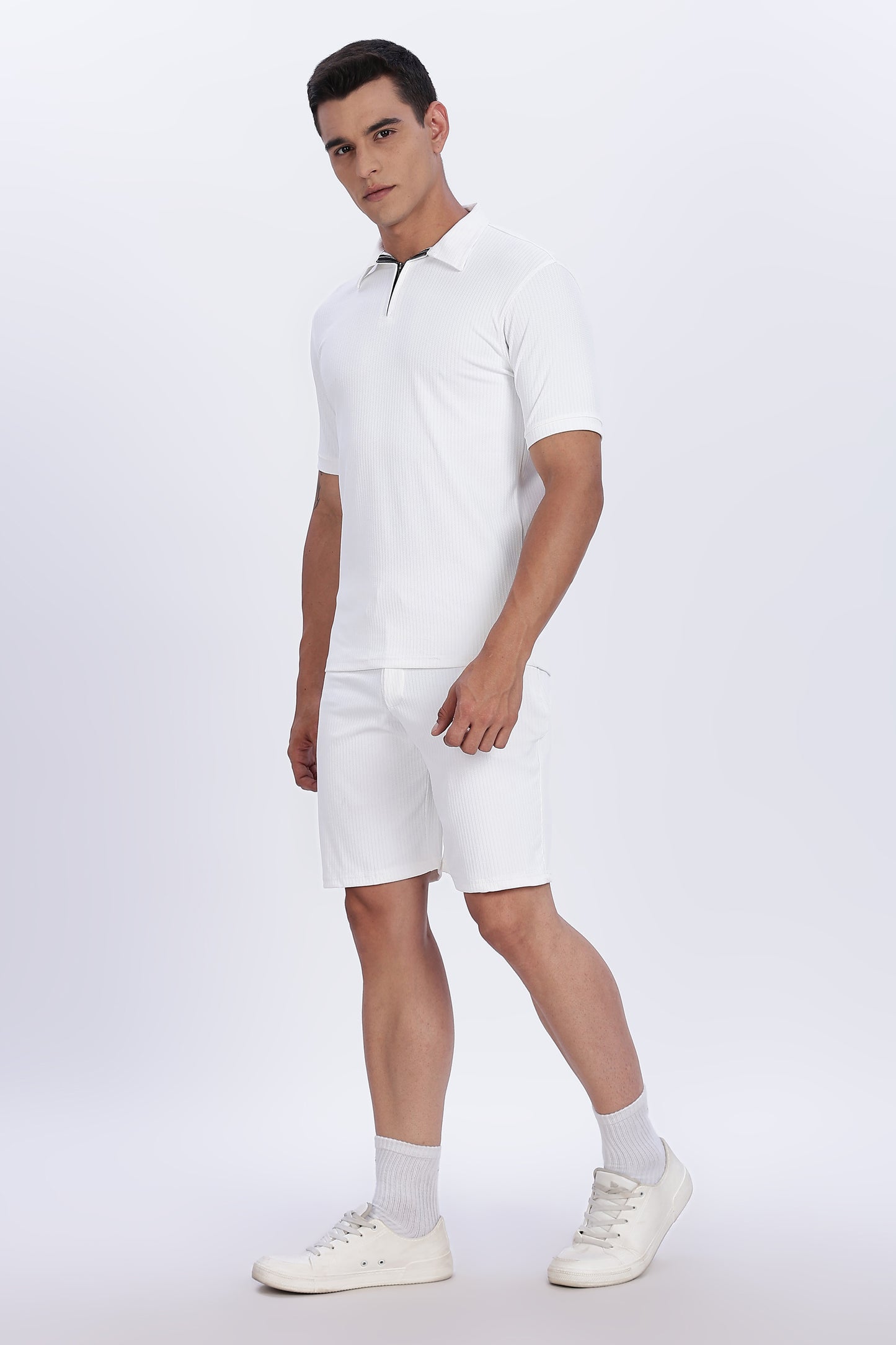 Essential White Zip Polo & Shorts Co-Ord Set