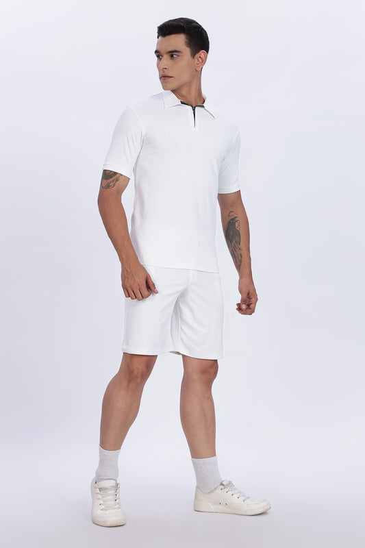 Essential White Zip Polo & Shorts Co-Ord Set