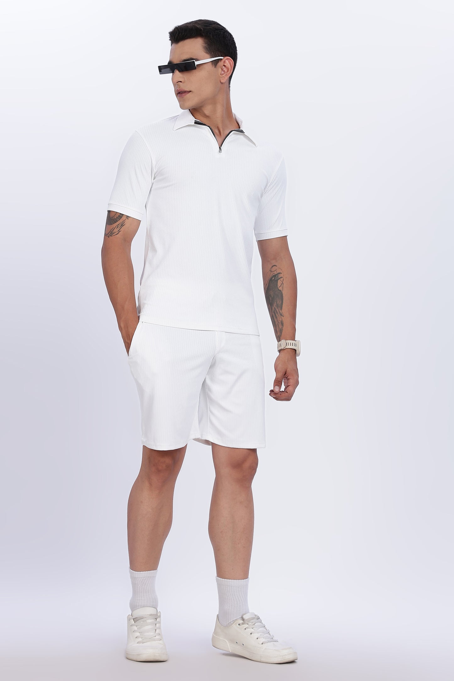 Essential White Zip Polo & Shorts Co-Ord Set