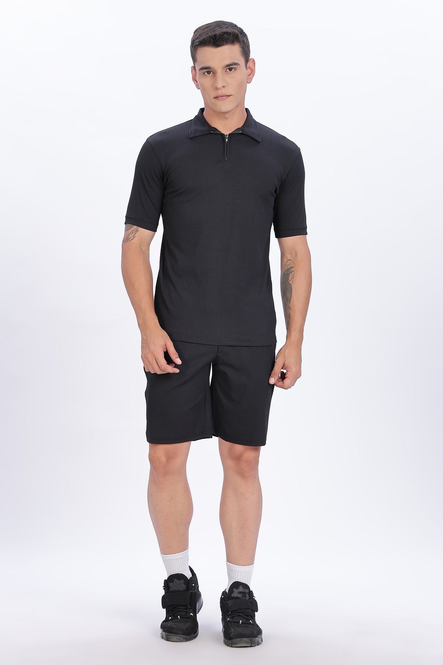 Monochrome Luxe Zip Polo Set