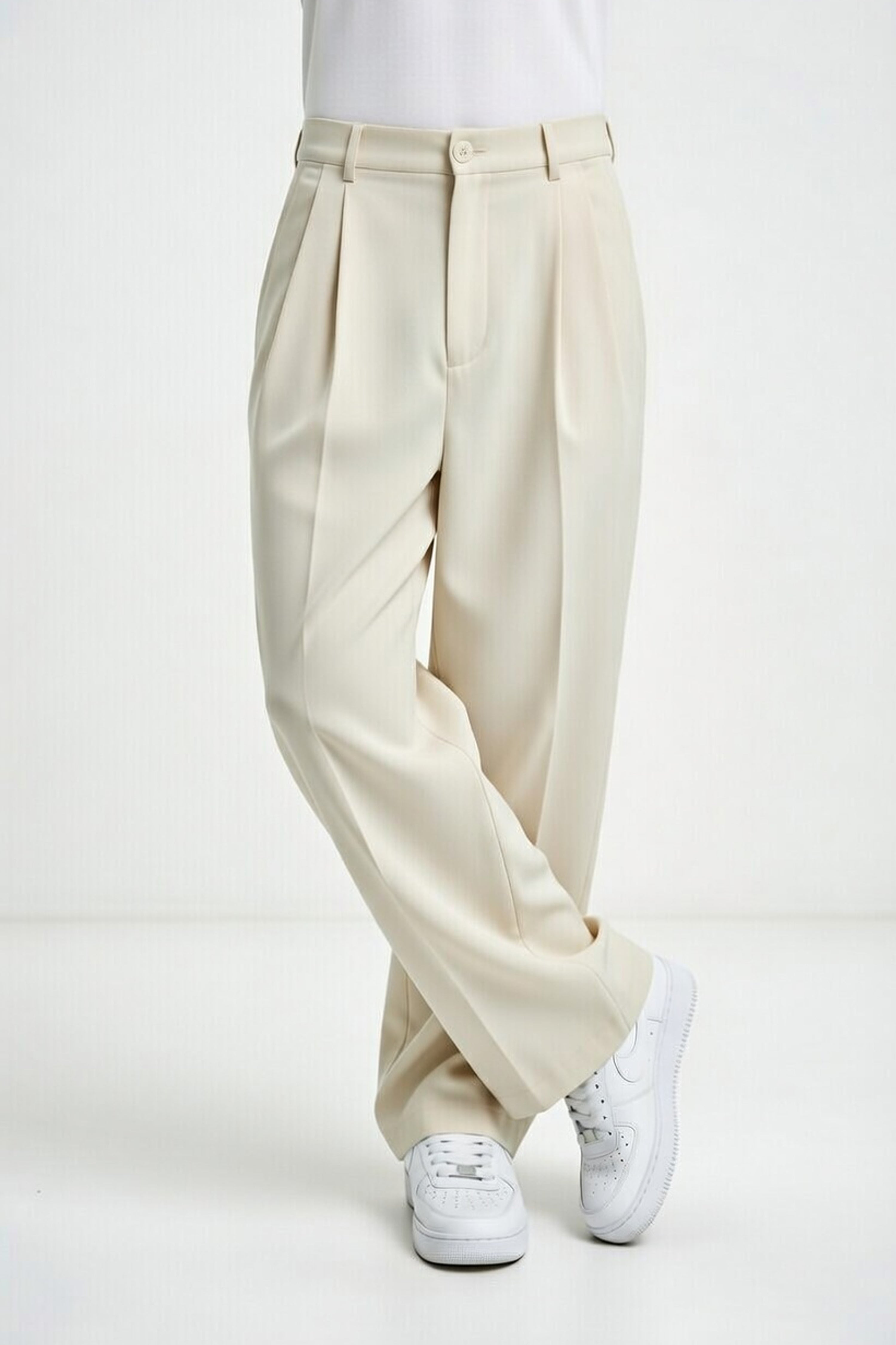 Minimal Korean Wide Pants – Cream