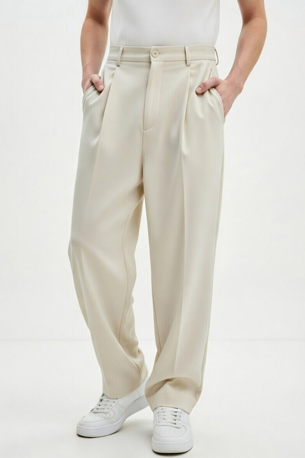 Minimal Korean Wide Pants – Cream
