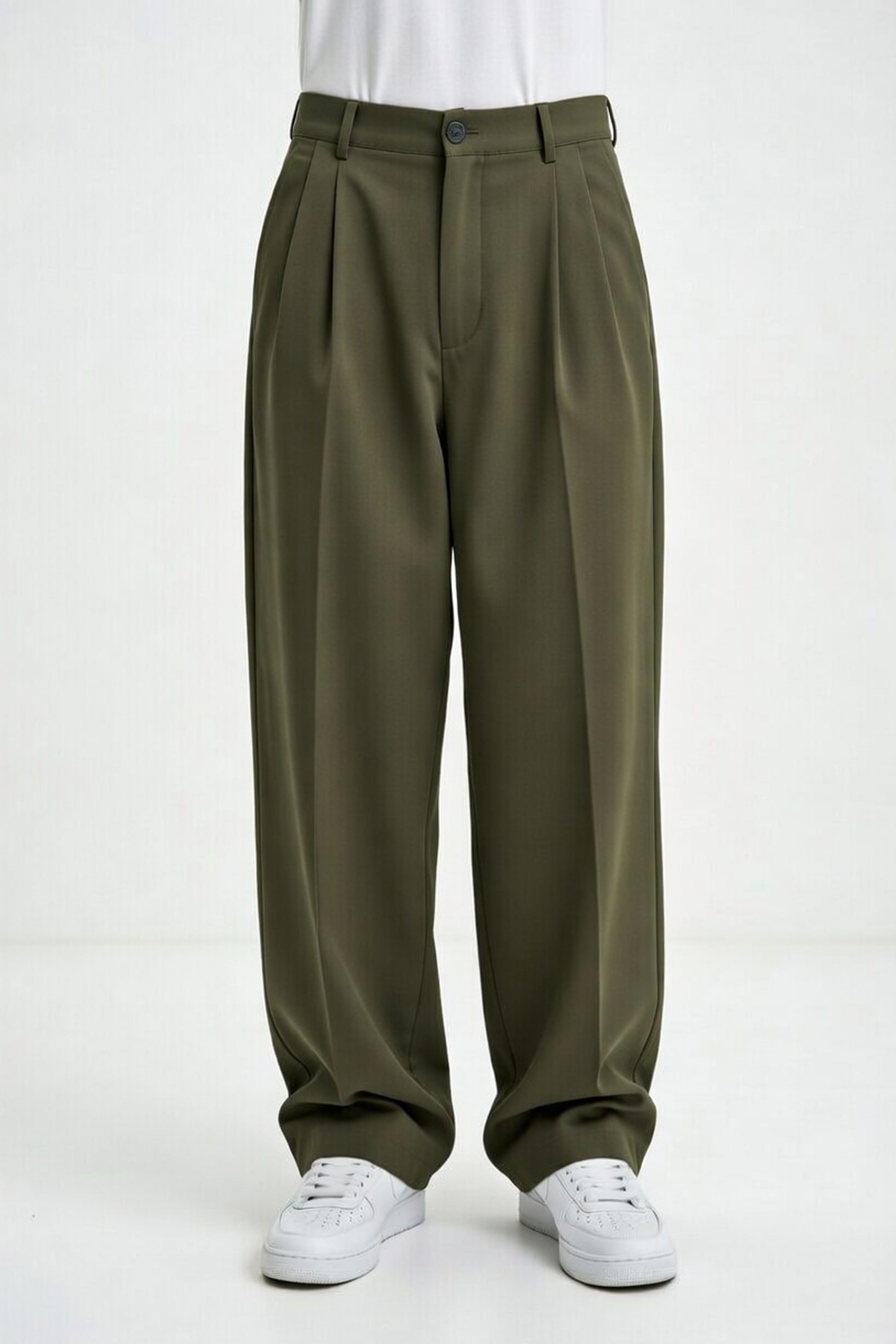 Korean Gen-Z Relaxed Fit Pants – Olive