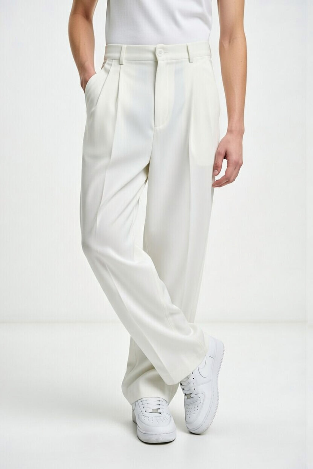 Seoul Wide-Leg Pleated Pants – Off White