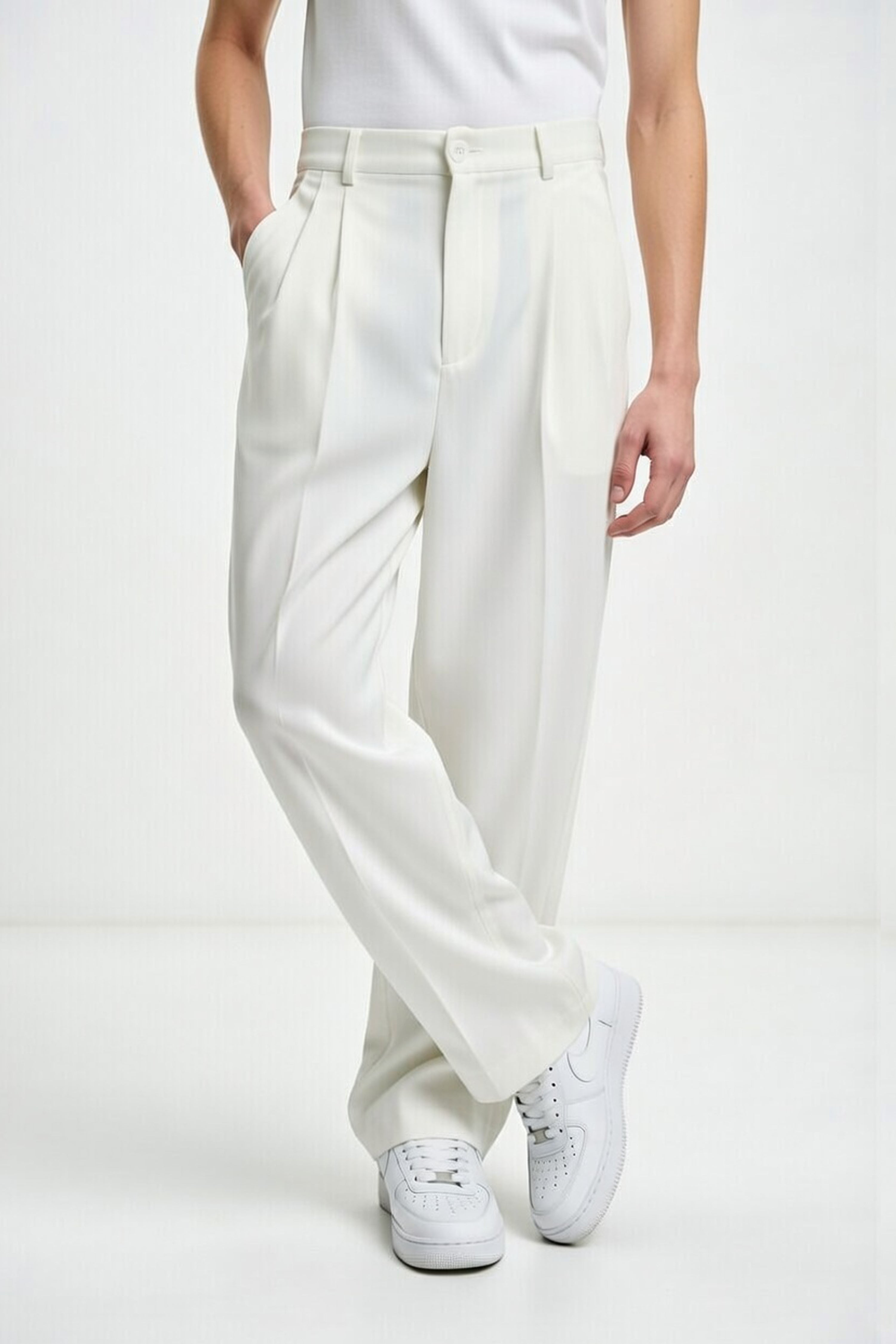 Seoul Wide-Leg Pleated Pants – Off White
