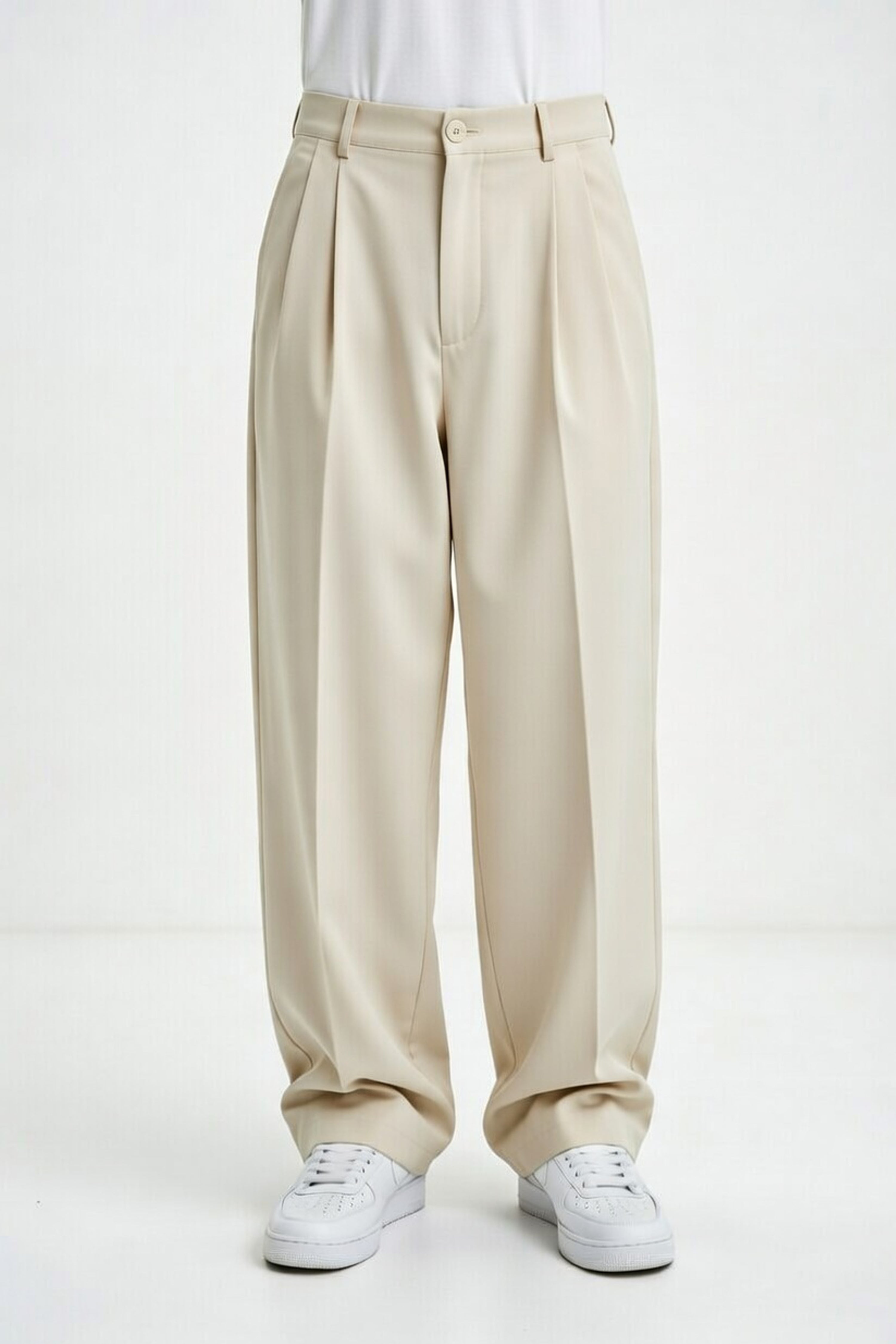 Minimal Korean Wide Pants – Cream