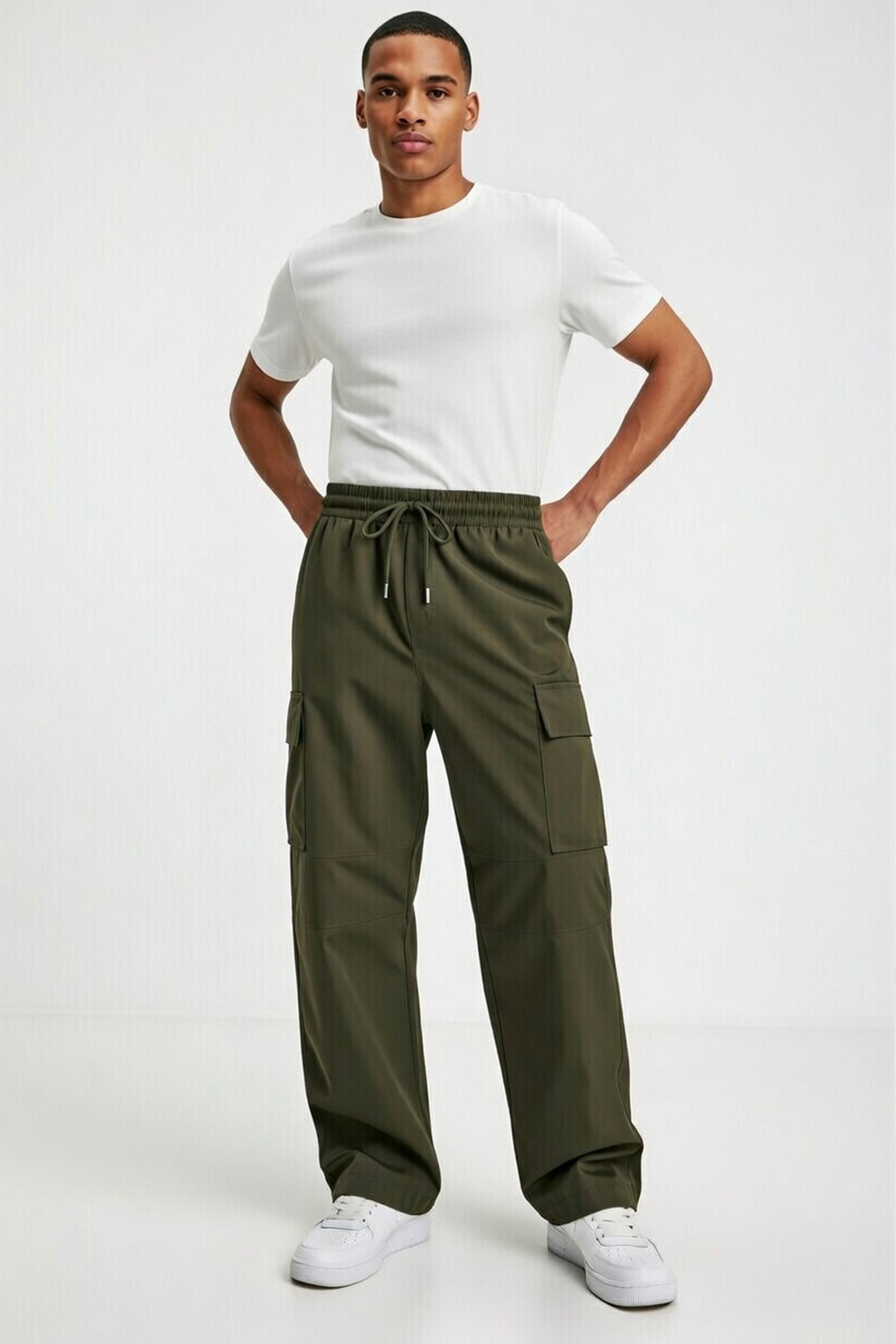 Streetwear Olive Wide-Leg Cargo Joggers
