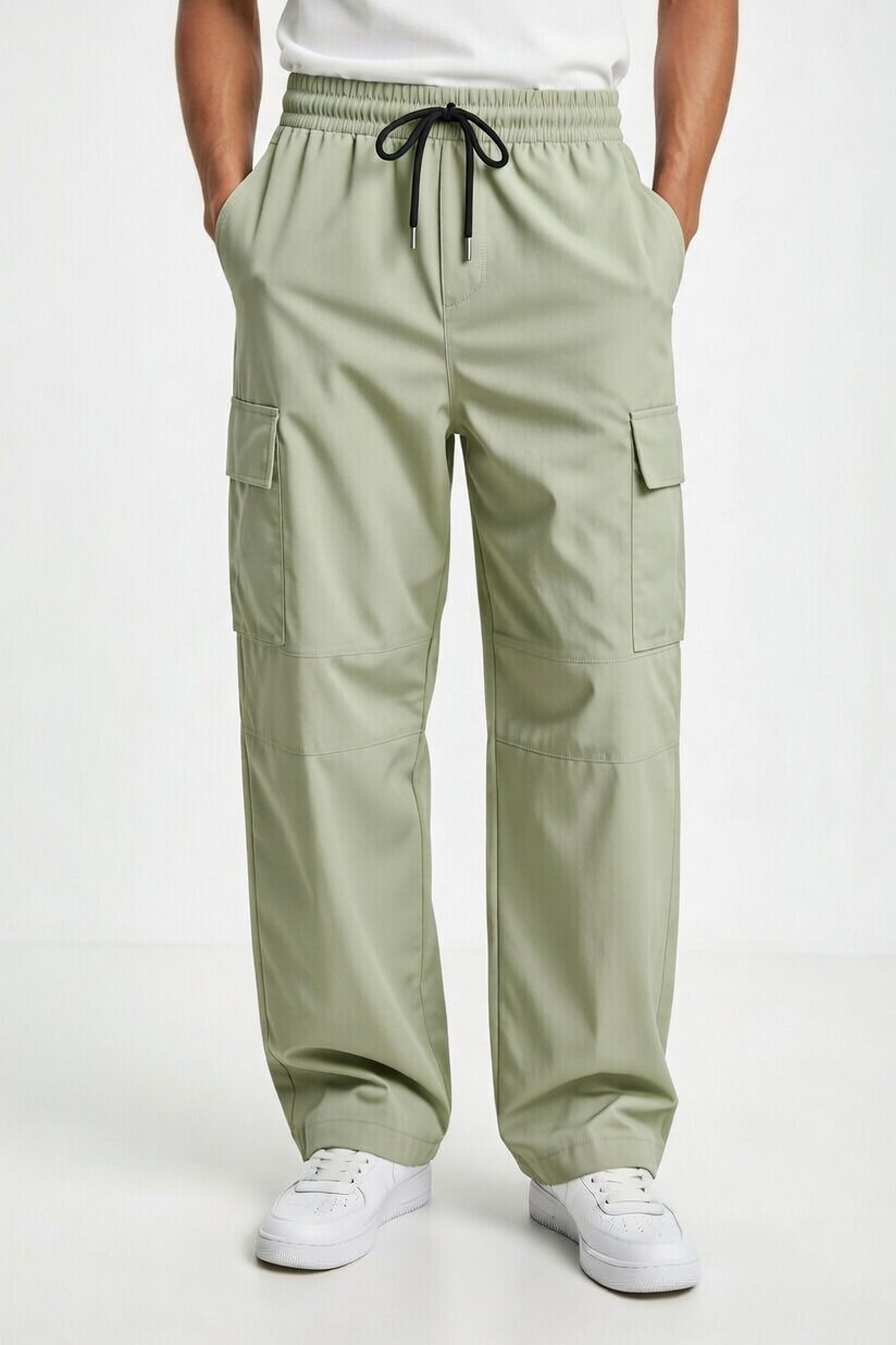 Pista Green Wide-Leg Cargo Trousers