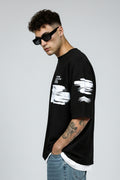 OVERSIZED BLACK GRAPHIC T-SHIRT | BRUSH STROKE PRINT TEE