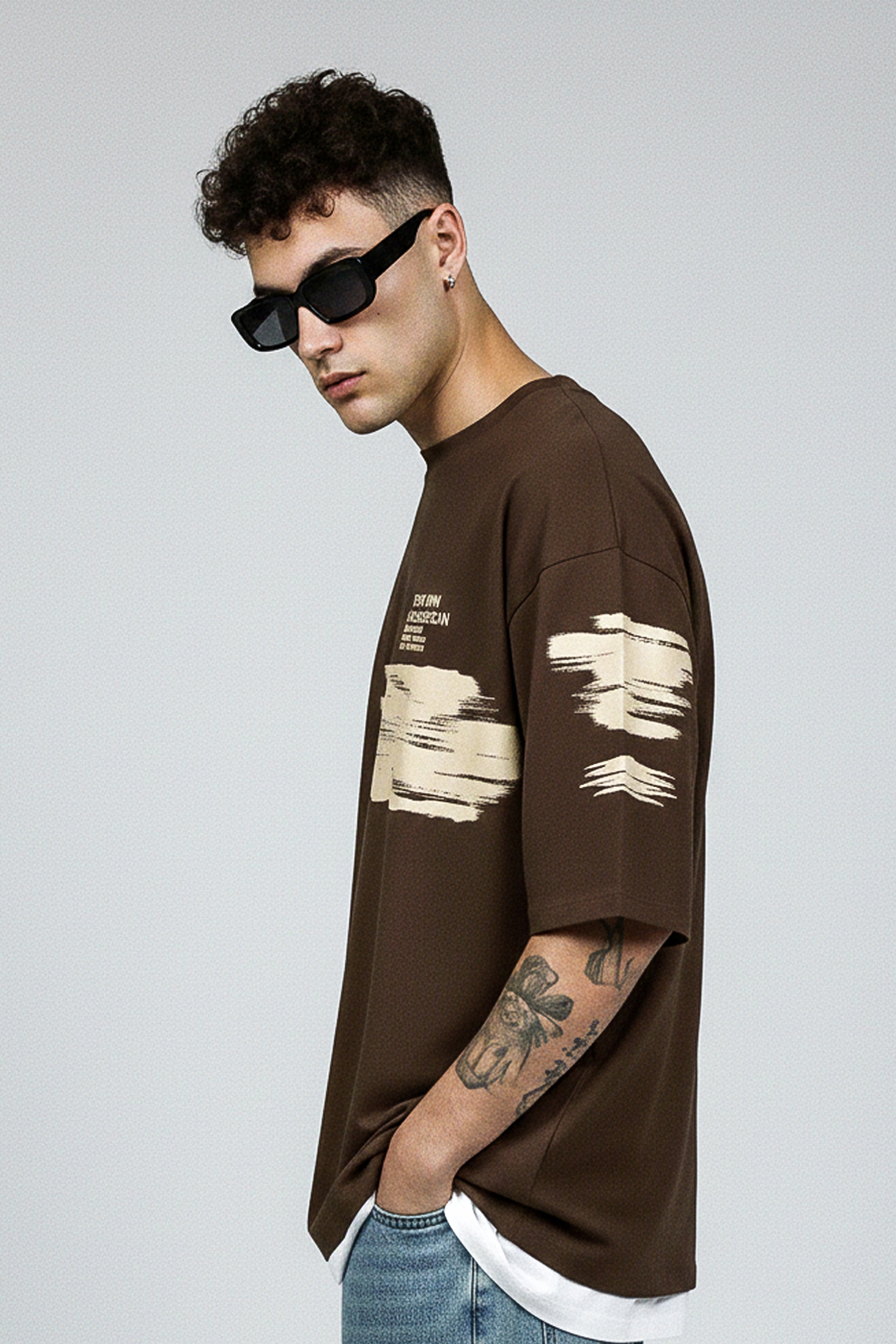 OVERSIZED BROWN GRAPHIC T-SHIRT | BRUSH STROKE PRINT TEE