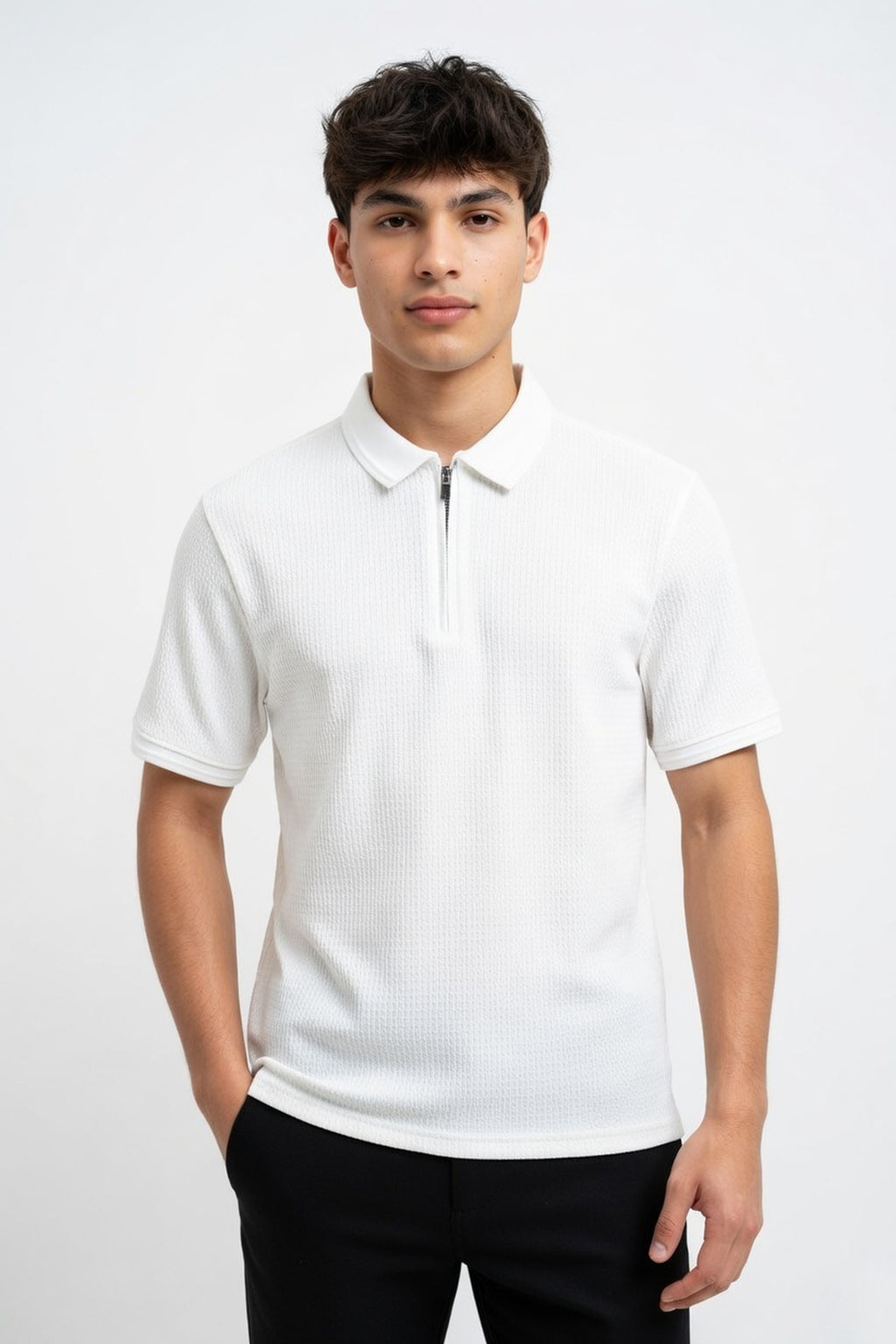 Arctic White Resort Rib Quarter-Zip Polo