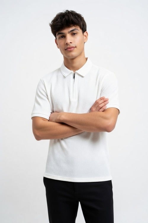 Arctic White Resort Rib Quarter-Zip Polo