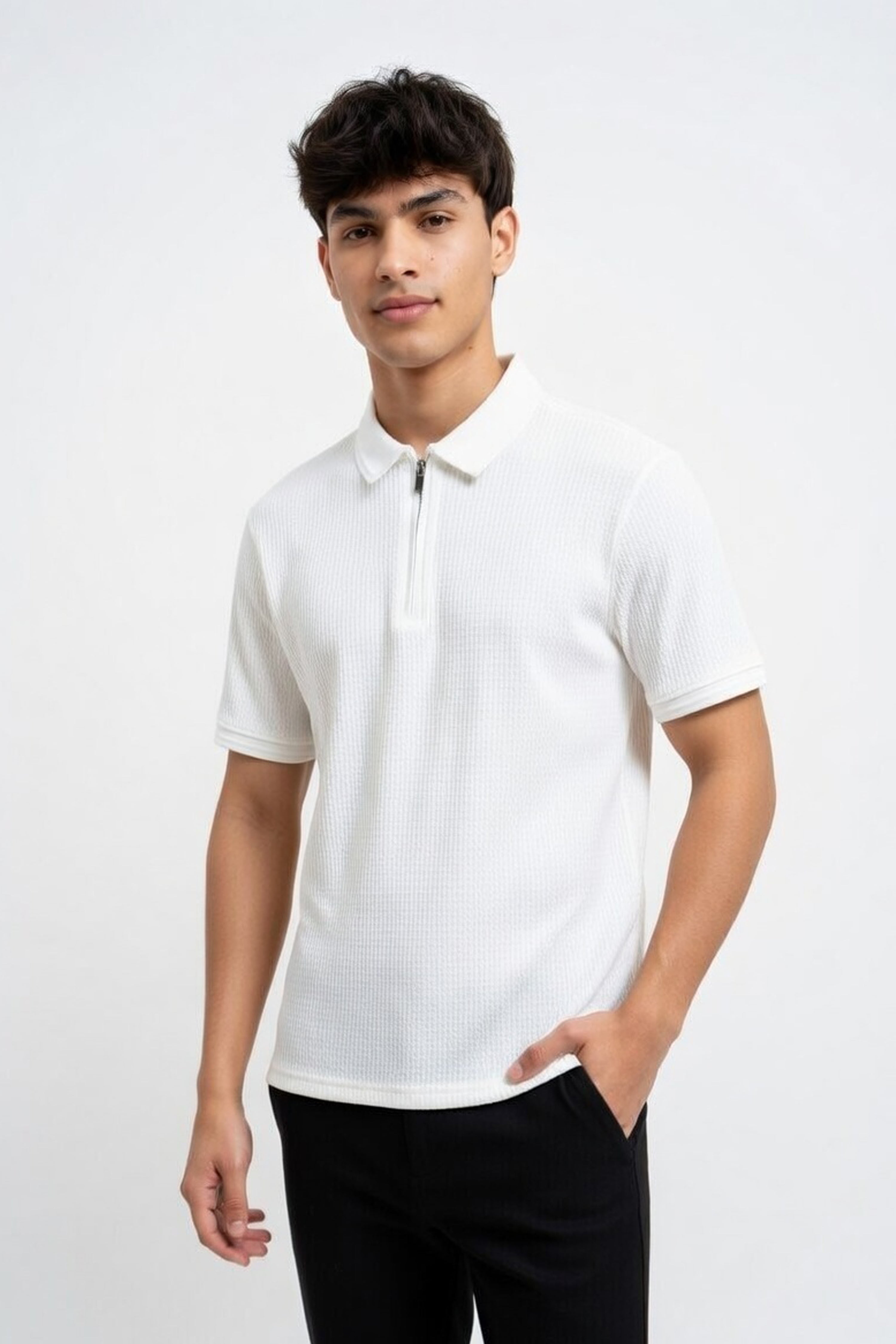 Arctic White Resort Rib Quarter-Zip Polo