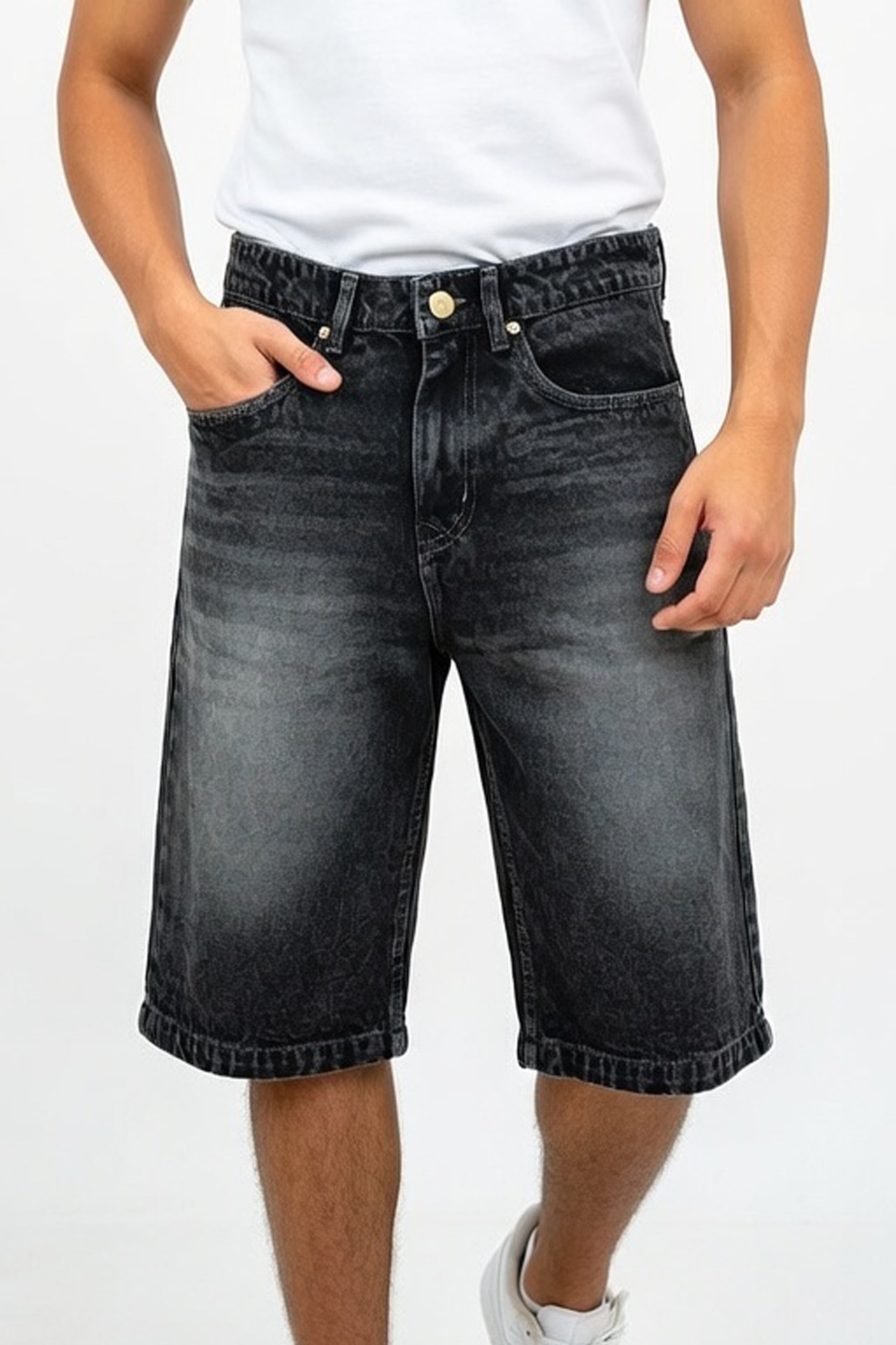Men’s Acid Wash Black Denim Shorts