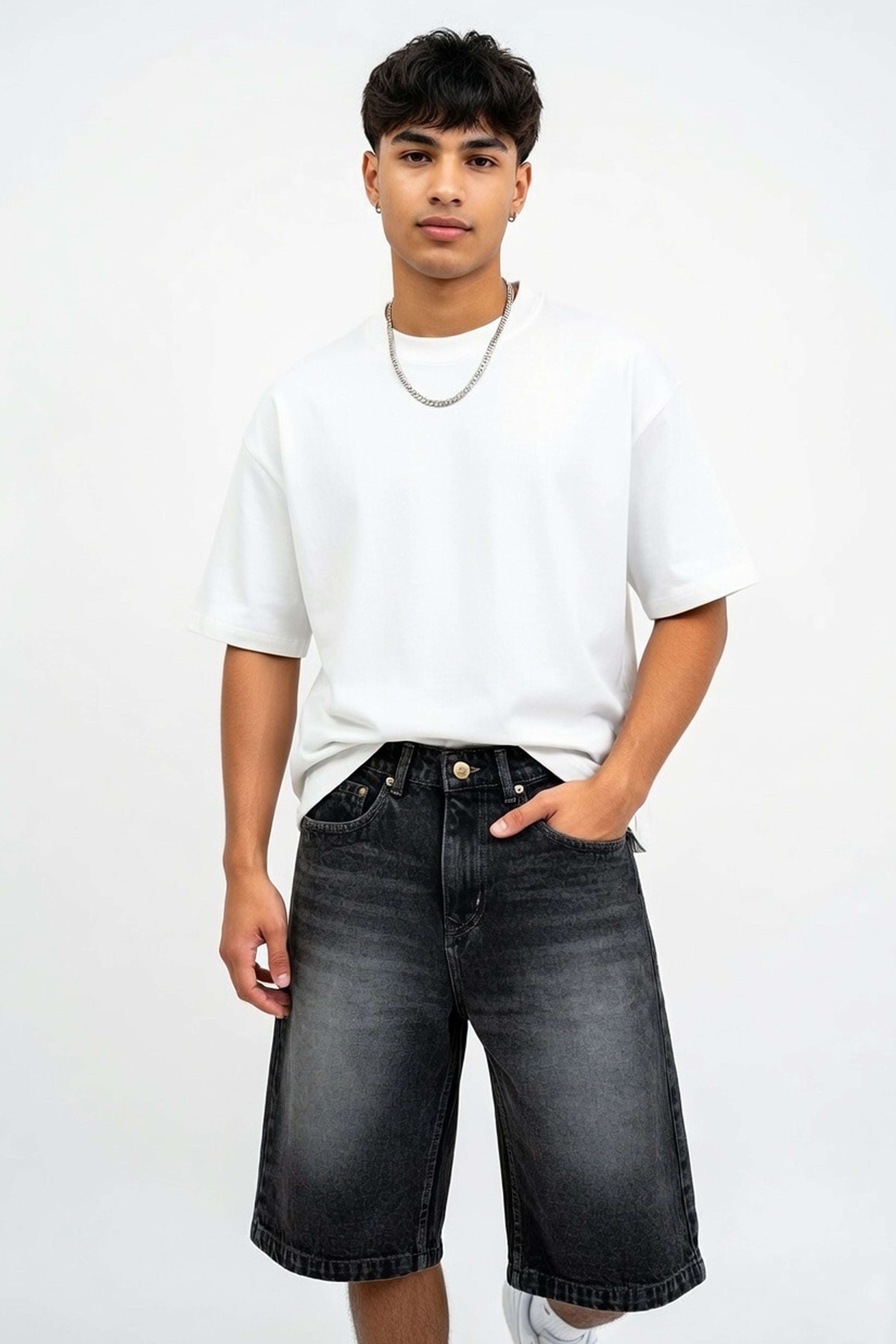 Men’s Acid Wash Black Denim Shorts