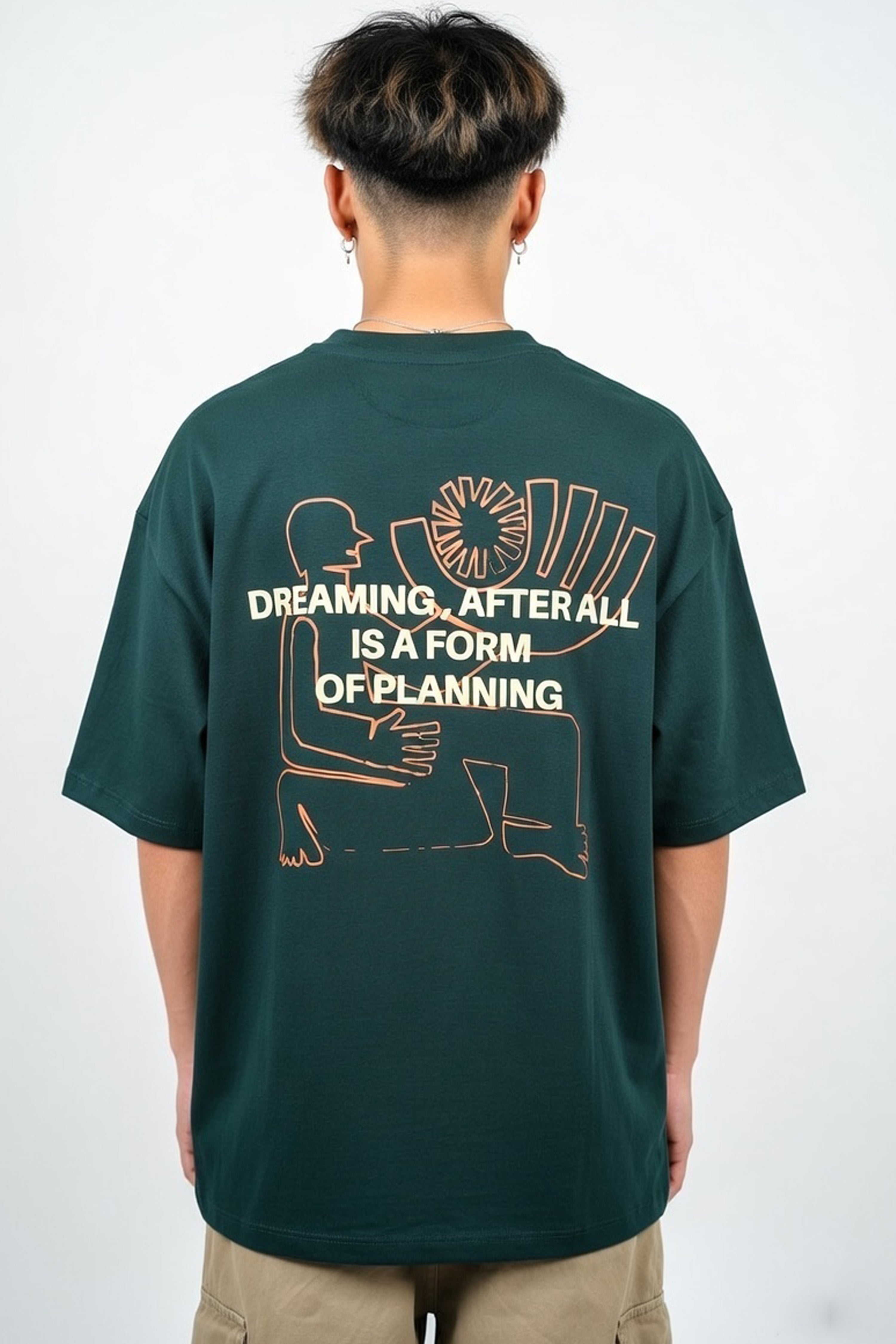 Bottle Green Dreaming Oversized Graphic Tee.