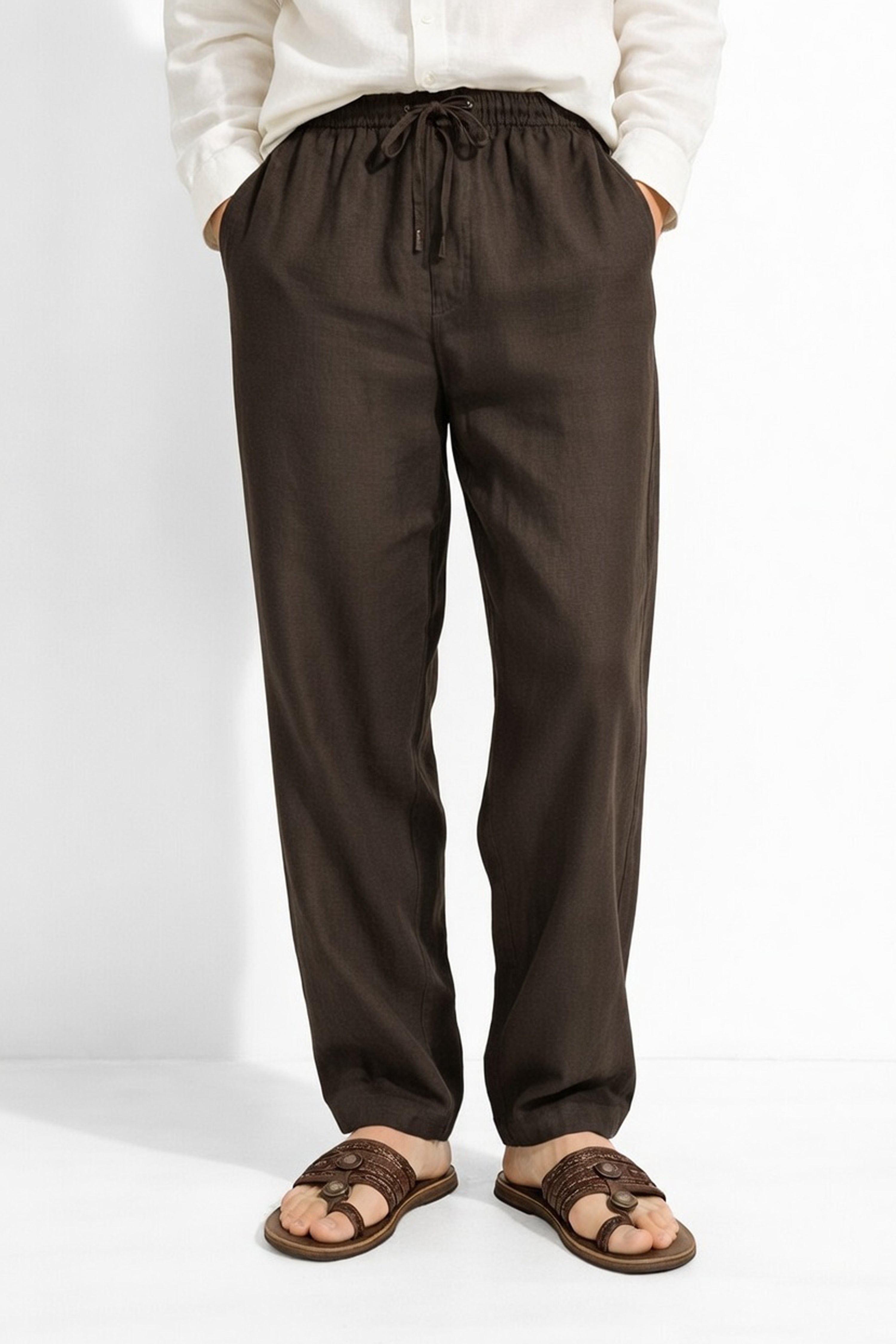Rich Coffee Brown Linen Trousers