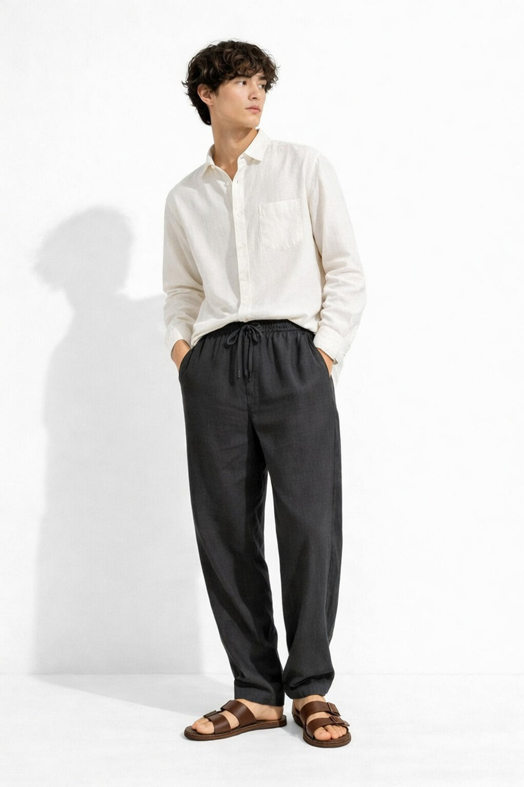 Deep Grey Linen Loose Fit