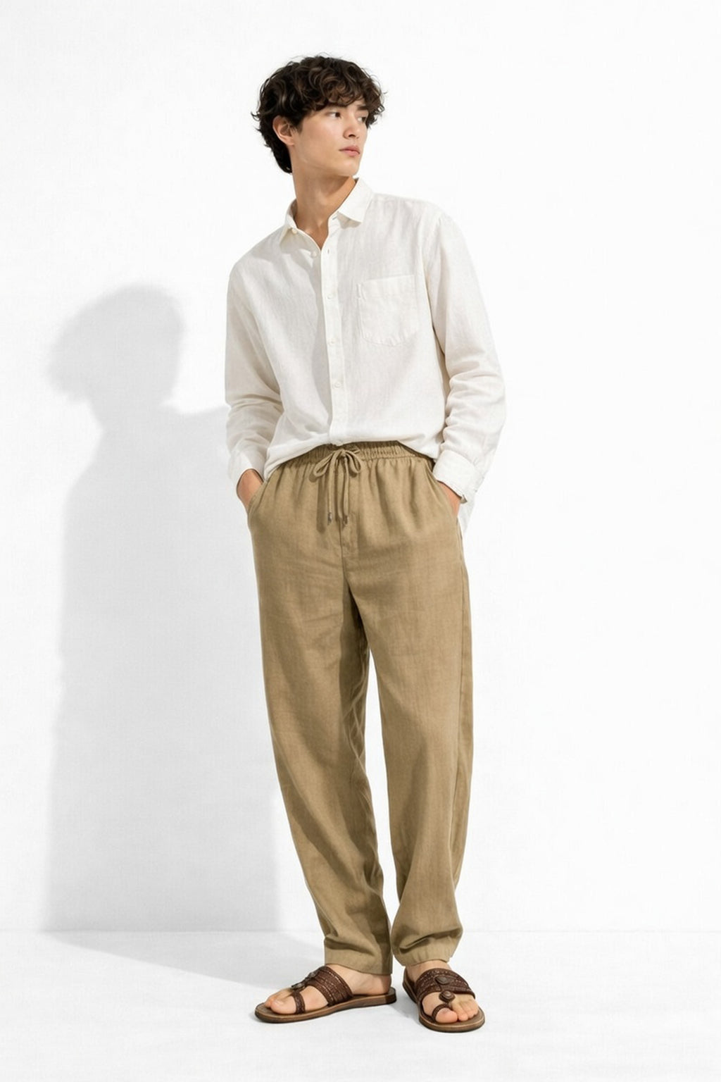 Sand Khaki Linen Casual Pants