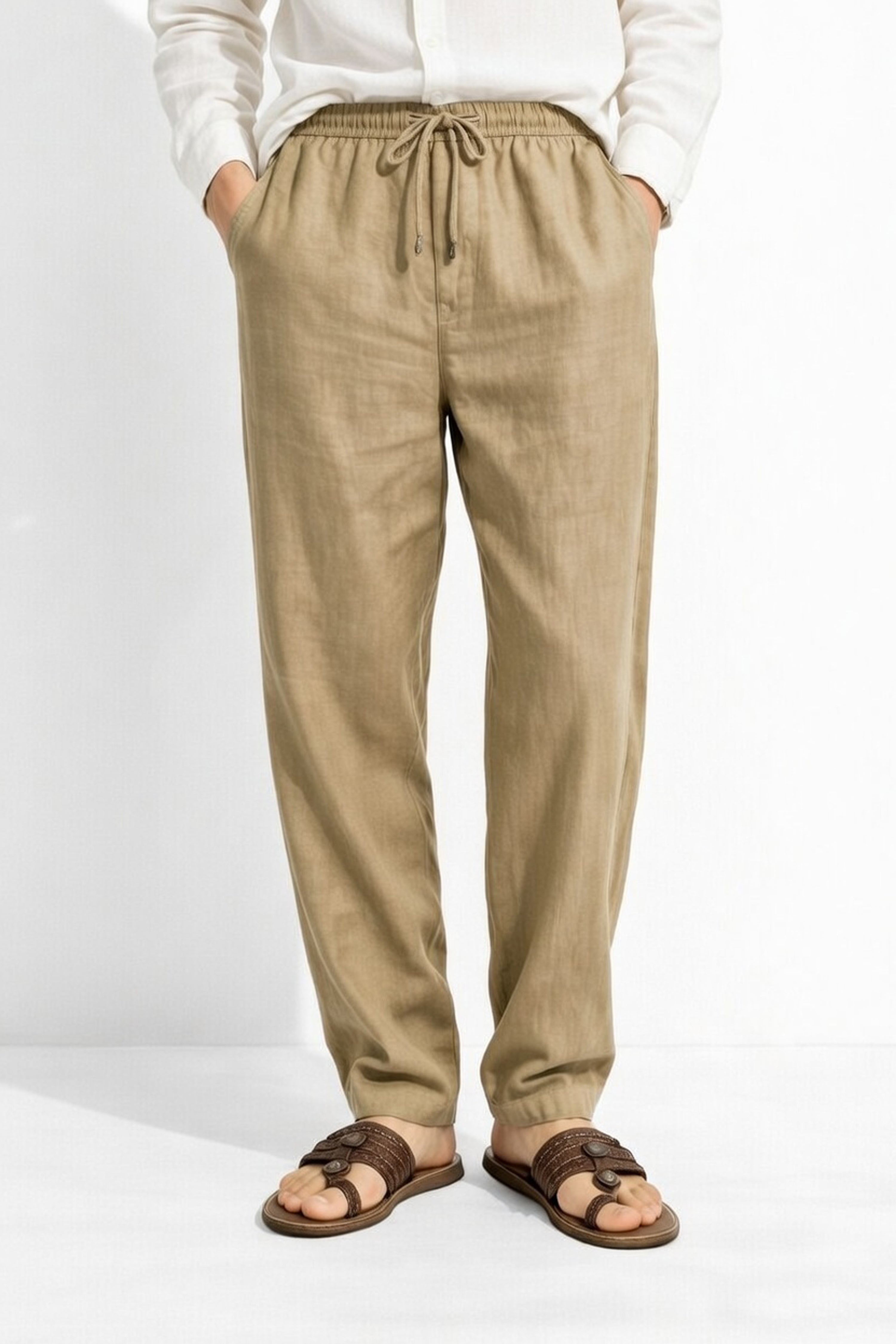 Sand Khaki Linen Casual Pants