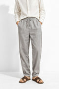Minimal Light Grey Linen Drawstring Pants