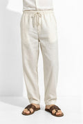 Cream Off White Linen Loose Fit Pants